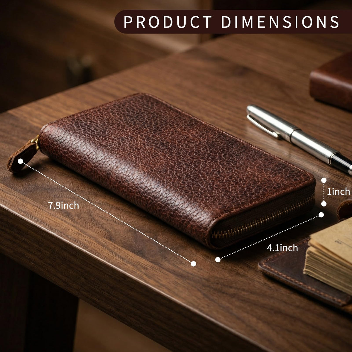 RMAWRAD genuine leather long bi-fold wallet/card holder, unisex, made of full-grain cowhide, with card slots and a coin purse, brown.