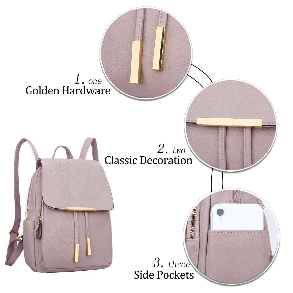 KKXIU Trendy Leather Backpack Purse for Women and Ladies Shoulder Travel Daypacks Bags (A-Pink)