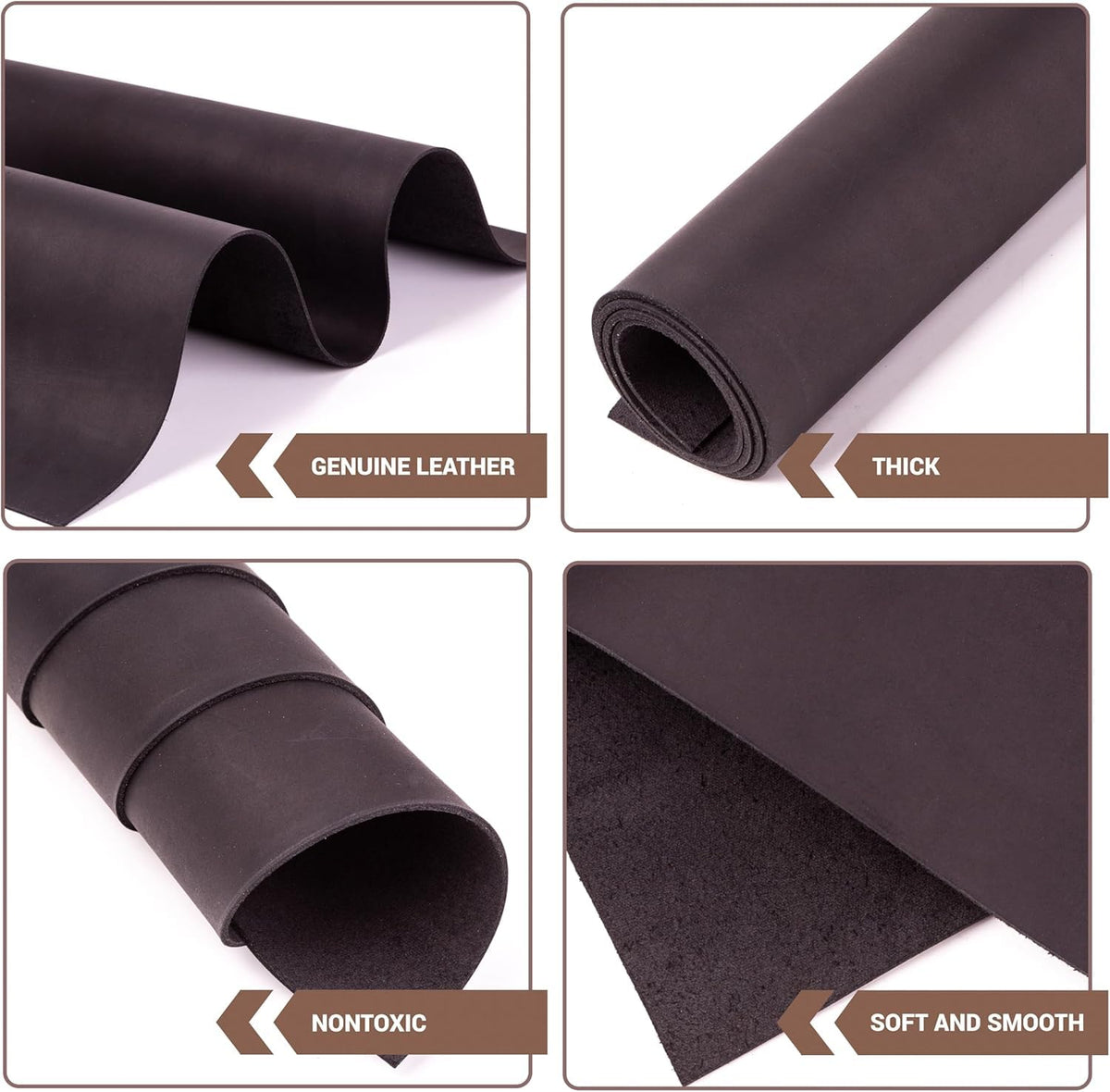 Shkira 6''X12'' Premium Crazy Horse Genuine Black Leather Sheets for Crafts Square - 2.0MM Thick Genuine - Thick Cowhide Leather Pieces Square Sheet for Crafts