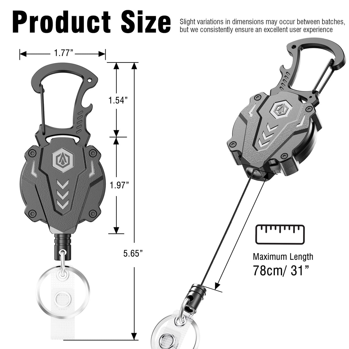Autonomier 2Pack Heavy Duty Retractable Keychain, Tactical ID Badge Holder Reel Carabiner Clip with Magnetic Closure for Men, Unbreakable Sandwich Construction with 31" Dyneema Cord, Bearing 25oz