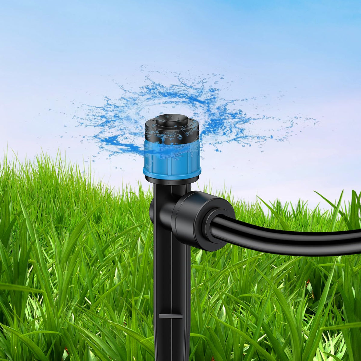 Pawfly 60 Pcs Drip Irrigation Emitters, Drip Emitters Sprinklers with Stake Drip Irrigation System Parts for 1/4 Inch Tubing, Water Flow Irrigation Drippers with Adjustable 360 Degree