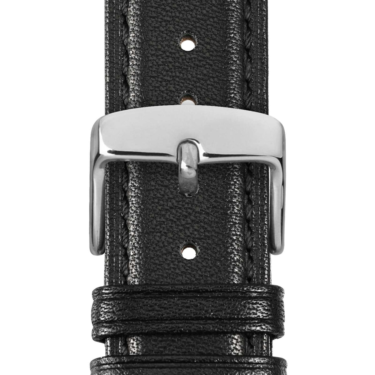 WOCCI 22mm Vintage Leather Watch Band for Men and Women, Silver Buckle (Black)