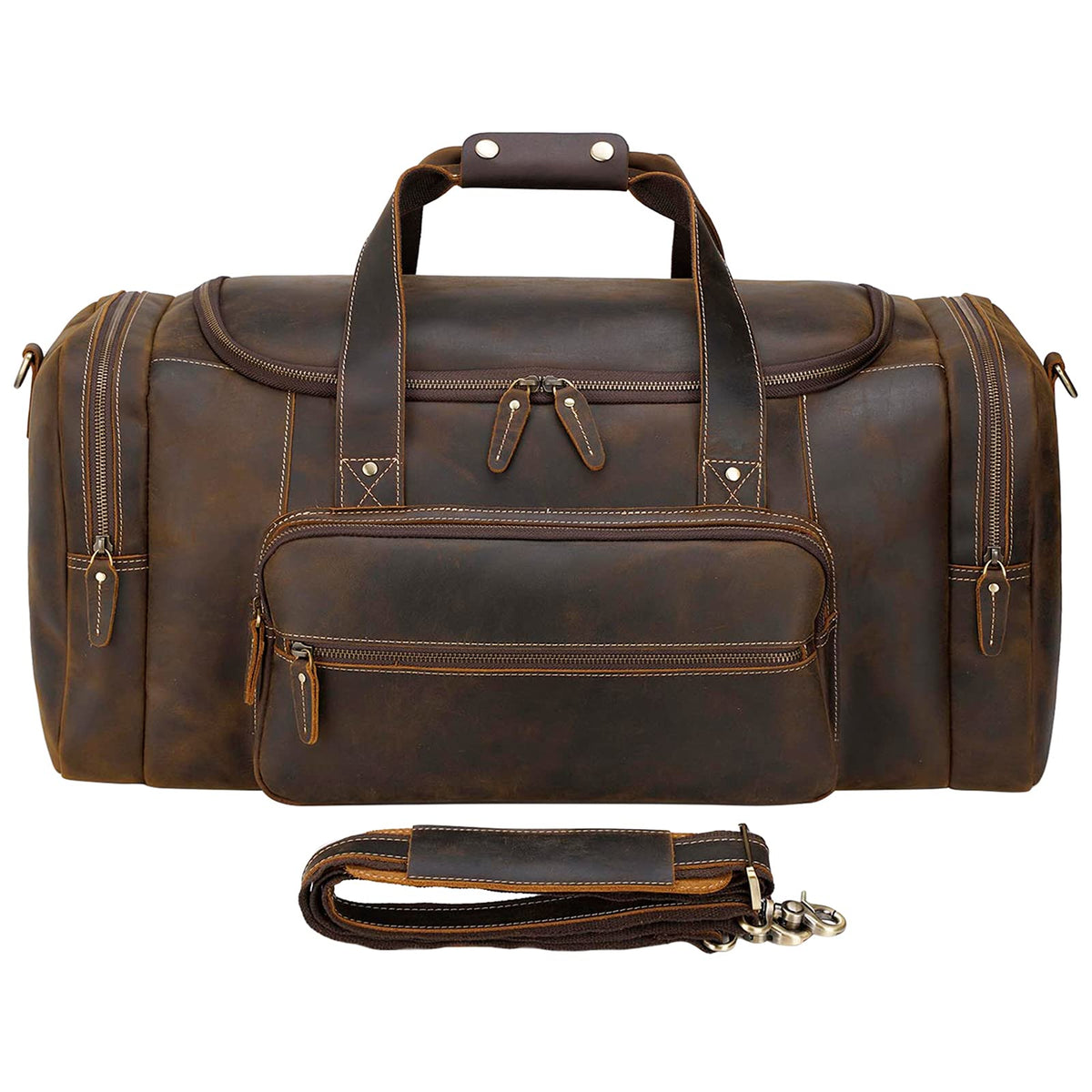 Polare 26" Full Grain Cowhide Leather Gym Duffle Weekender Overnight Travel Duffel Bag For Men 62L
