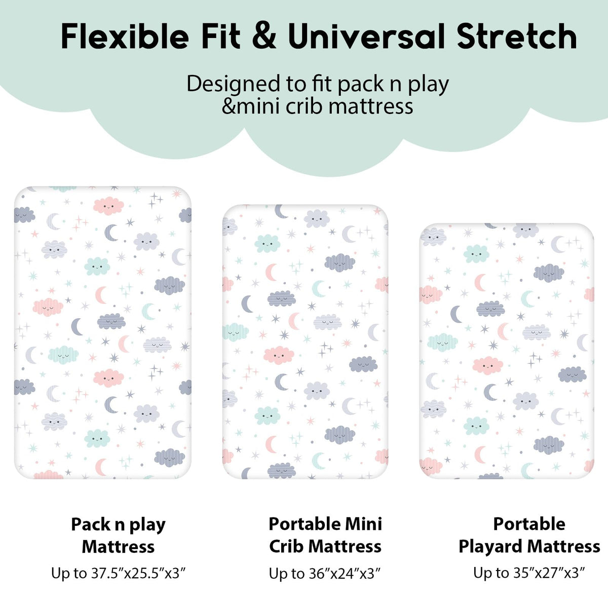 Yoofoss Pack and Play Sheets Fitted, Mini Crib Sheets 2-Pack for Pack N Play Mattress, Stretchy Playard Sheet, Soft and Breathable (Cloud)