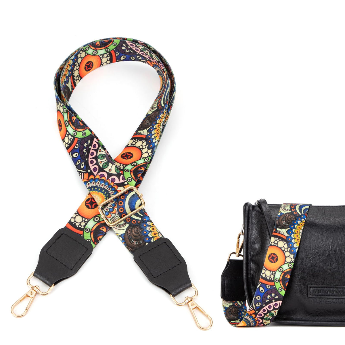 Aeiruo Purse Strap, 1.5" Cowhide Head Wide Shoulder Bag Strap Adjustable Replacement,Jacquard Embroidery Crossbody Bag Straps (Colorful Flower)