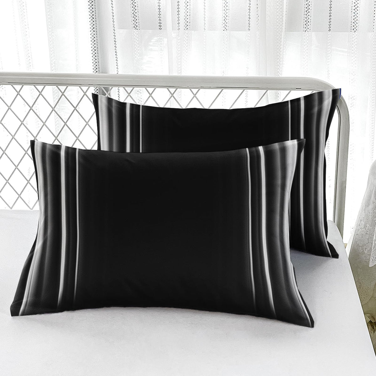 Nttopship White and Black 4 Pieces Bed Sheet SetsQUEEN Size Abstract Ombre Bedding Sets with 16" Deep Pockets Abstract Ombre Bedroom Decor,Bedding Set 4 PCS(1 Fitted+1 Flat+2 Pillowcases)