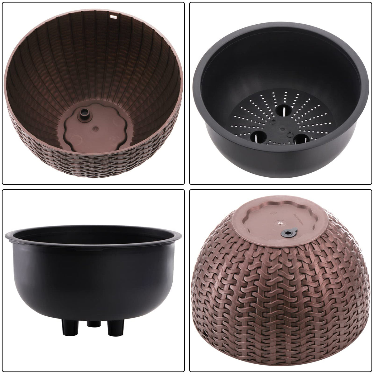 Foraineam 10.2 Inches Round Basket Hanging Planter Dual-pots Design Garden Flower Plant Pots Hanging Planter Baskets with Drainer and Chain for Indoor Outdoor Use