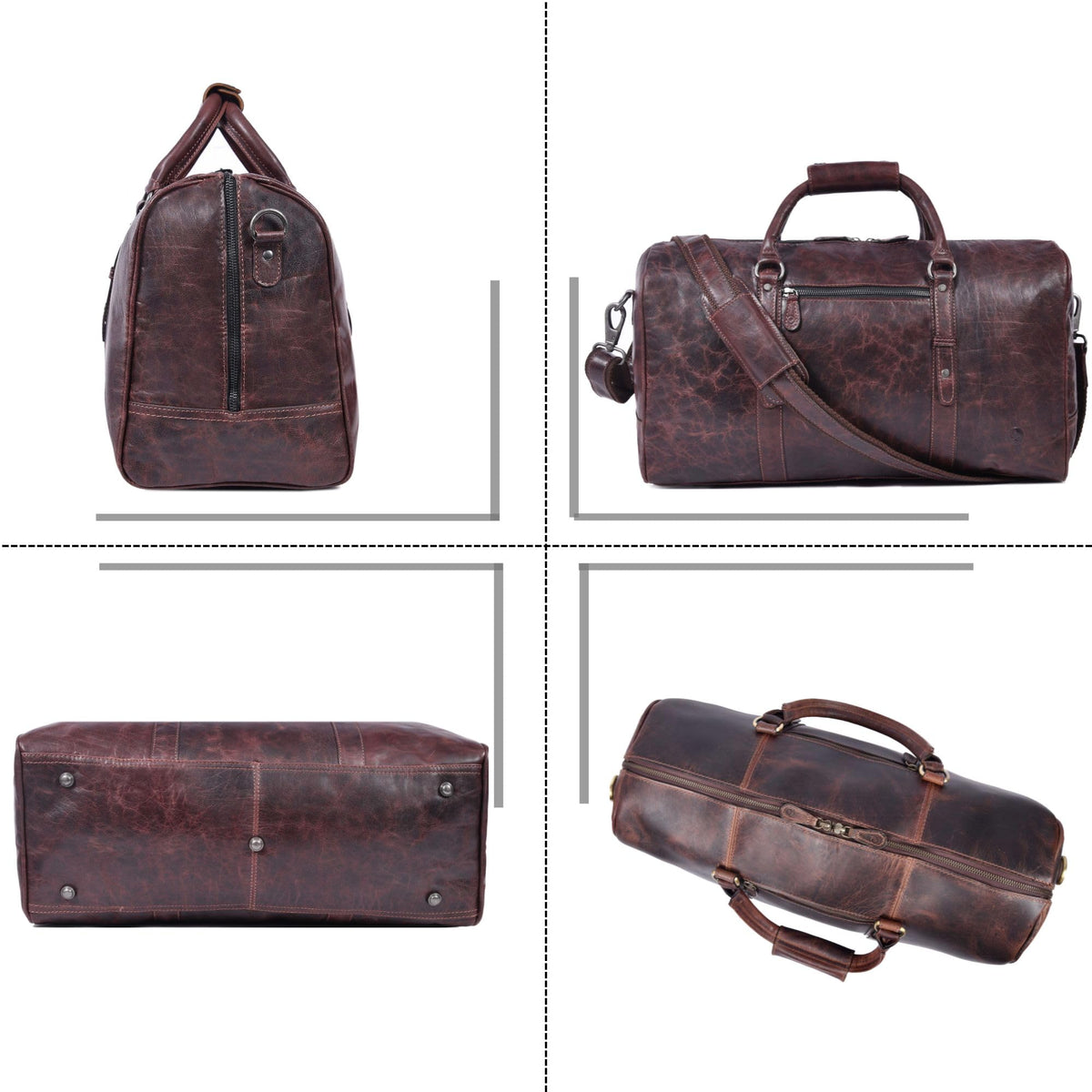 Leather Duffel Bag for Men & Women Travel, Weekend, Overnight, Gym Bag - Florida Brown