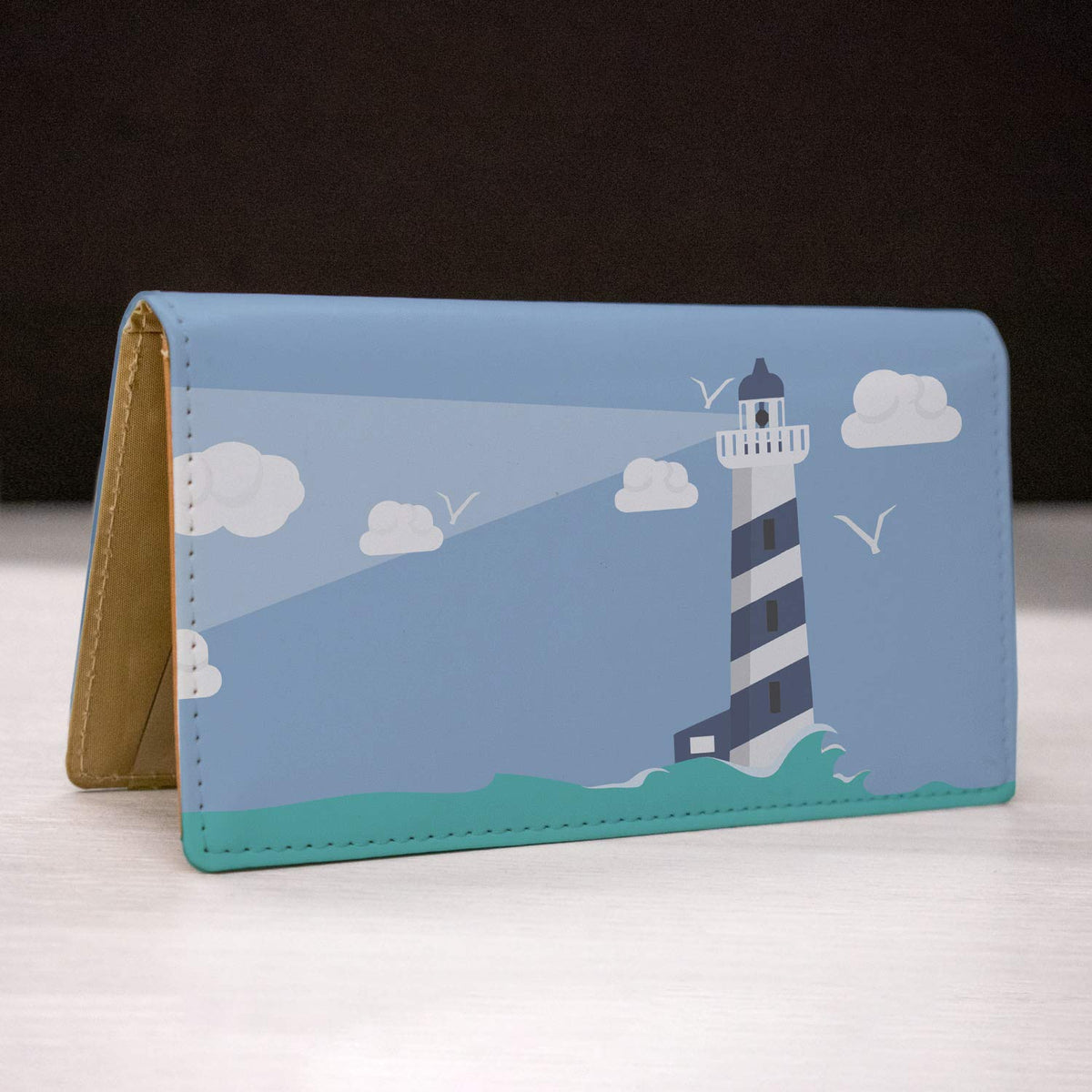 Splendid Lighthouse Personal Leather Checkbook Cover for Top Tear Personal Checks