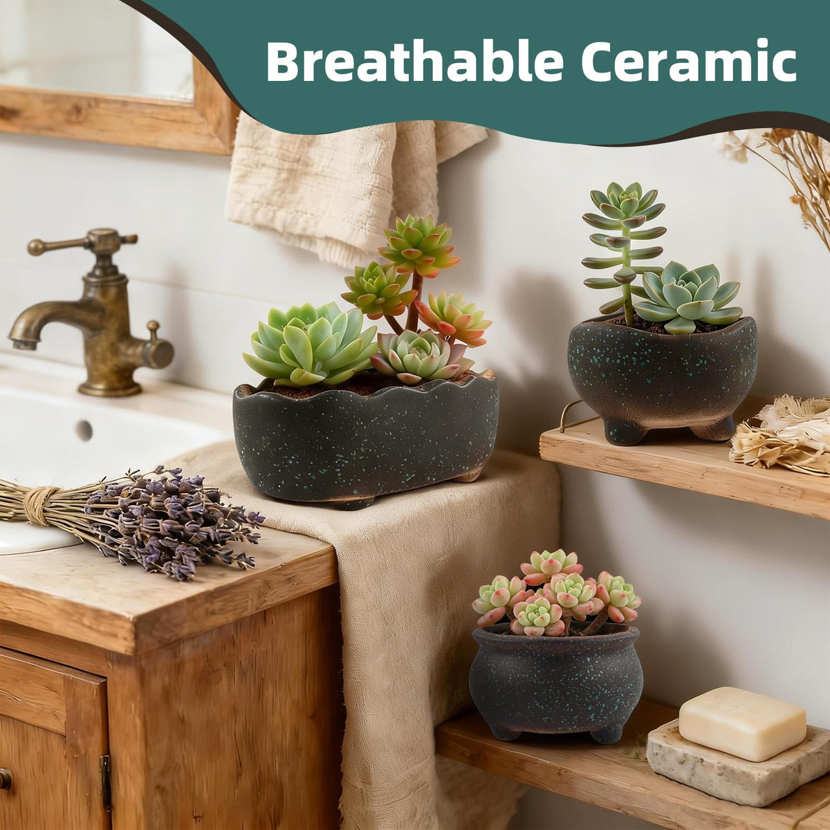ginojex Retro Ceramic Succulent Garden Pots Small Plant Planter Container with Drainage Set of 5 for Home Office Decor