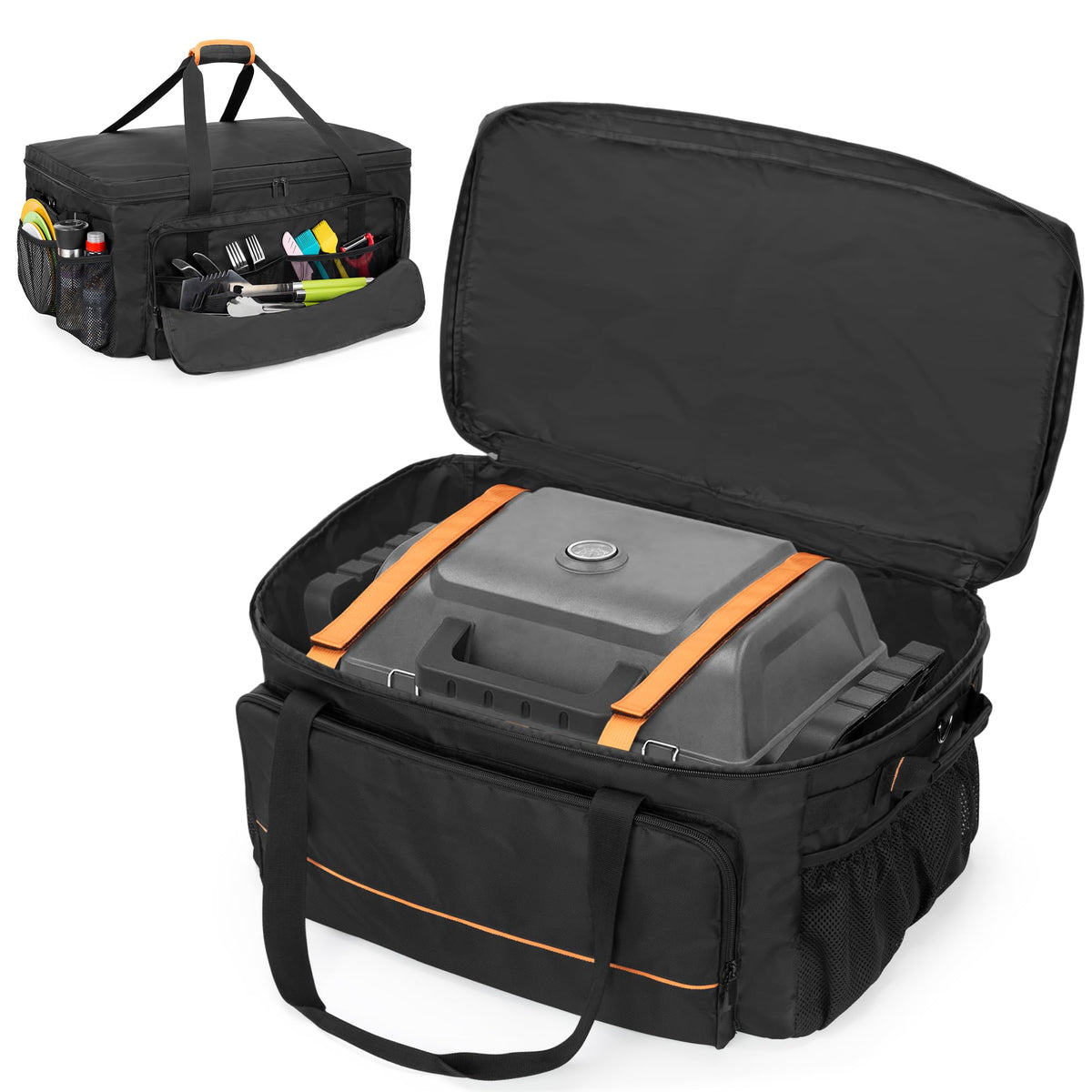 HODRANT Grill Carry Case Compatible with Char-Broil Grill2Go X200 Portable Propane Gas Grill, 1-Burner Grill Cover Bag with Multi Storage Pockets for Outdoor Grill Tools & Accessories, Only Bag