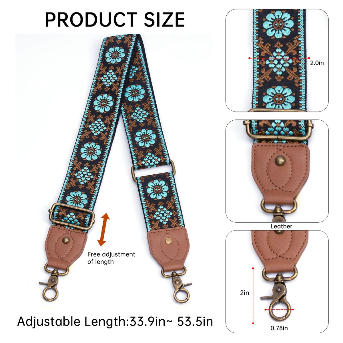 Dksongr Purse Strap Replacement Crossbody Adjustable Bag Strap Retro Jacquard Embroidery Wide Shoulder Strap for Women Handbags