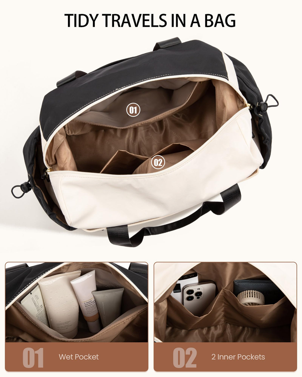 LOVEVOOK Travel Duffel Bag, Weekender Bags for Women, Large Overnight Bags with Shoe Compartment, 38L Carry on Gym Hospital Bag with Wet Pocket, 2 Pcs