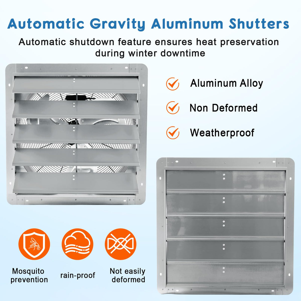 Garvee 24 In Shutter Exhaust Fan, Wall Mounted Shutter Exhaust Fan Aluminum, 3500 CFM High Speed Louvered Vent Fan with Automatic Shutter for Garage, Attic, Workshop, Greenhouse