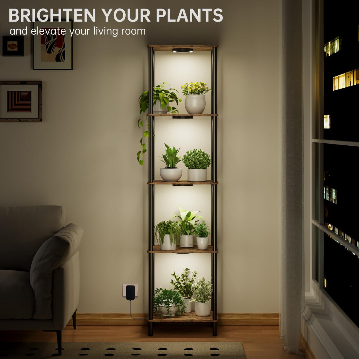 Bstrip Plant Stand Indoor with Grow Light, 66" Tall Indoor Plant Shelf, 5 Tier Flower Stand with Plant Light Full Spectrum, Metal Plant Holder with Light, lighted Plant Rack for Home, Corner, Patio