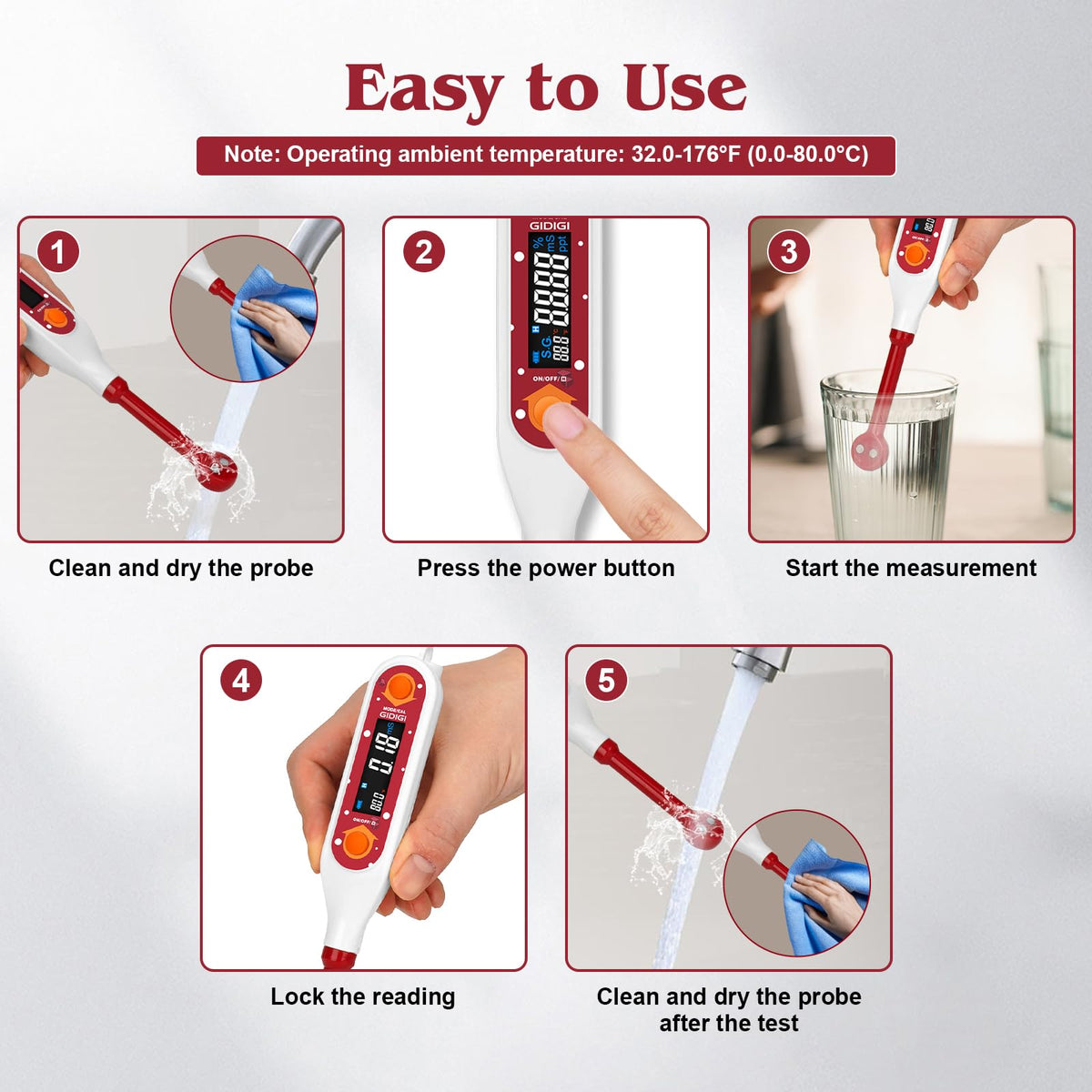GIDIGI Salinity Meter Food Digital Salt Tester Portable Salinometer Reader Measure Salt in Fermenting Hot Soup Cooking Water Salty Food Liquid EC TDS Meter Hydrometer for Lab Water Test Aquaculture