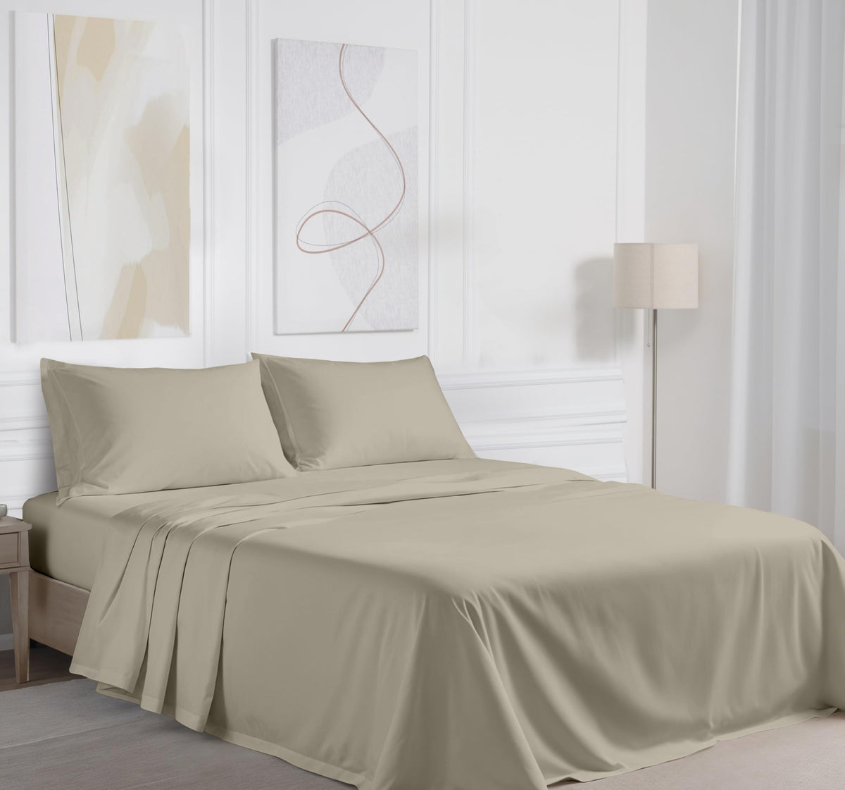 RUVANTI 100% Cotton Percale Sheets Queen Size – Crisp Cooling Bed Sheets for Hot Sleepers, Deep Pocket 16”, Soft Breathable & Durable Hotel-Style 4 Piece Set, Taupe