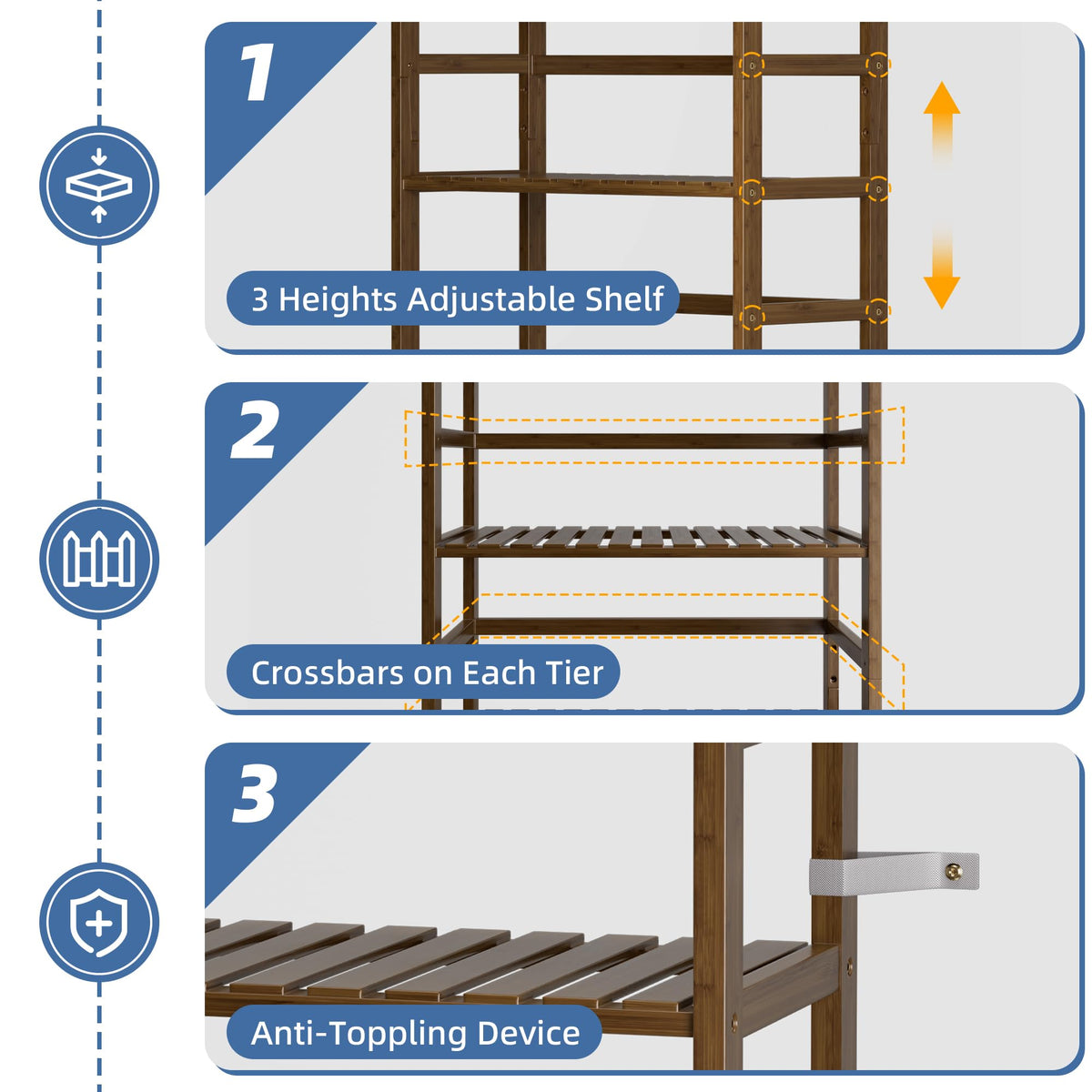 HITNET Bookcase, Bamboo Bookshelf, 6-Tier Adjustable Tall Open Book Shelf, Free Standing Storage Shelves Organizer, Flower Plant Display Stand, Walnut