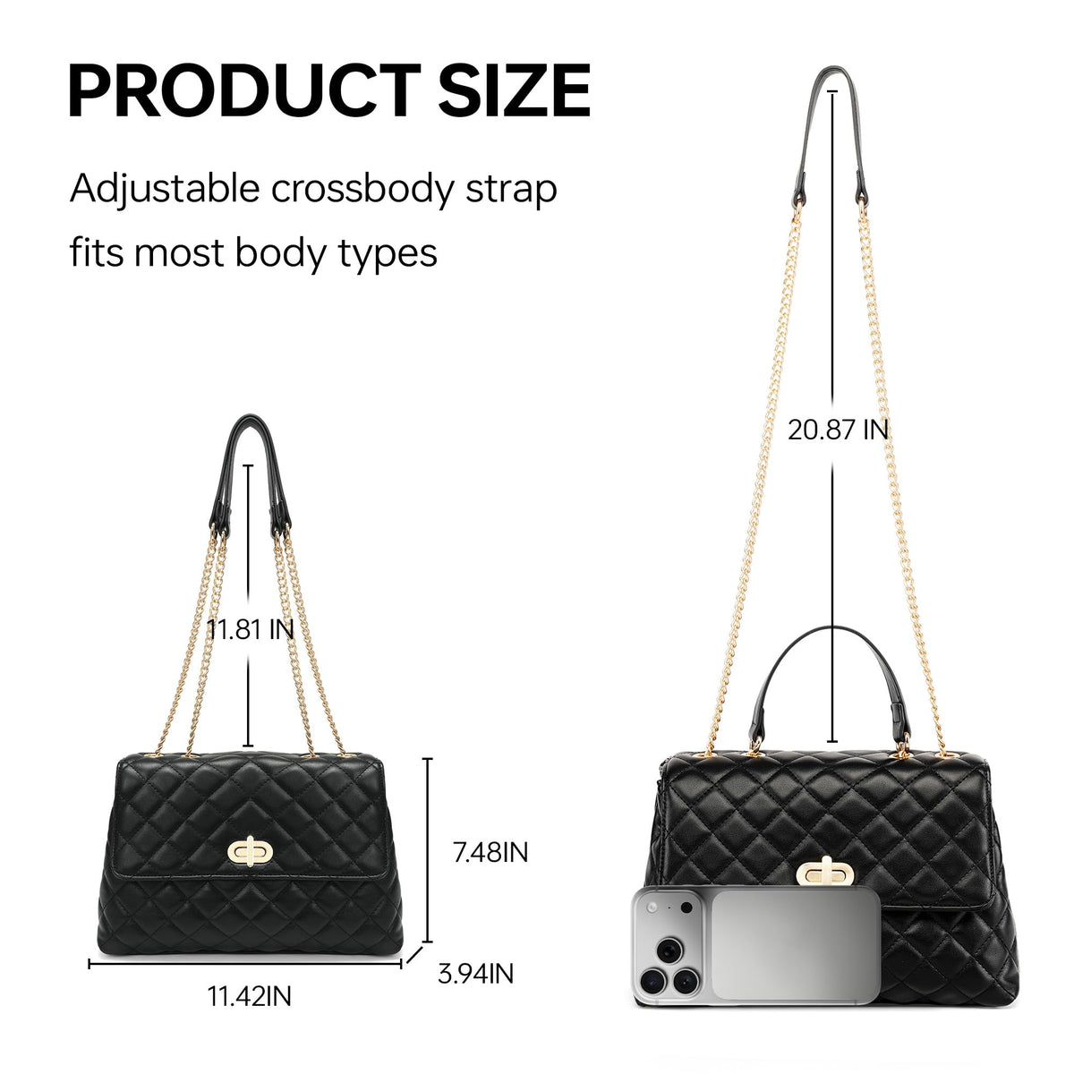 Goinsound Quilted Purse for Women Medium Flap Shoulder Bag with Gold Hardware Chain Black