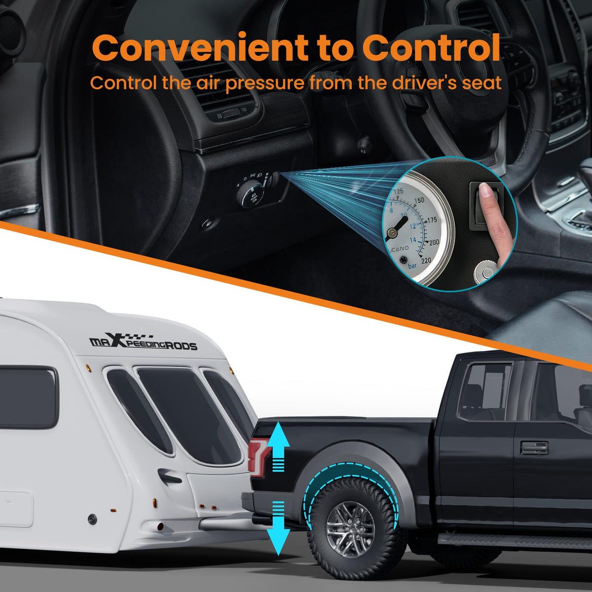 maXpeedingrods On Board Air Compressor System with Low Pressure Sensor Analog Gauge Air Line Fittings Universal Air Compressor Kit for Trucks Vans
