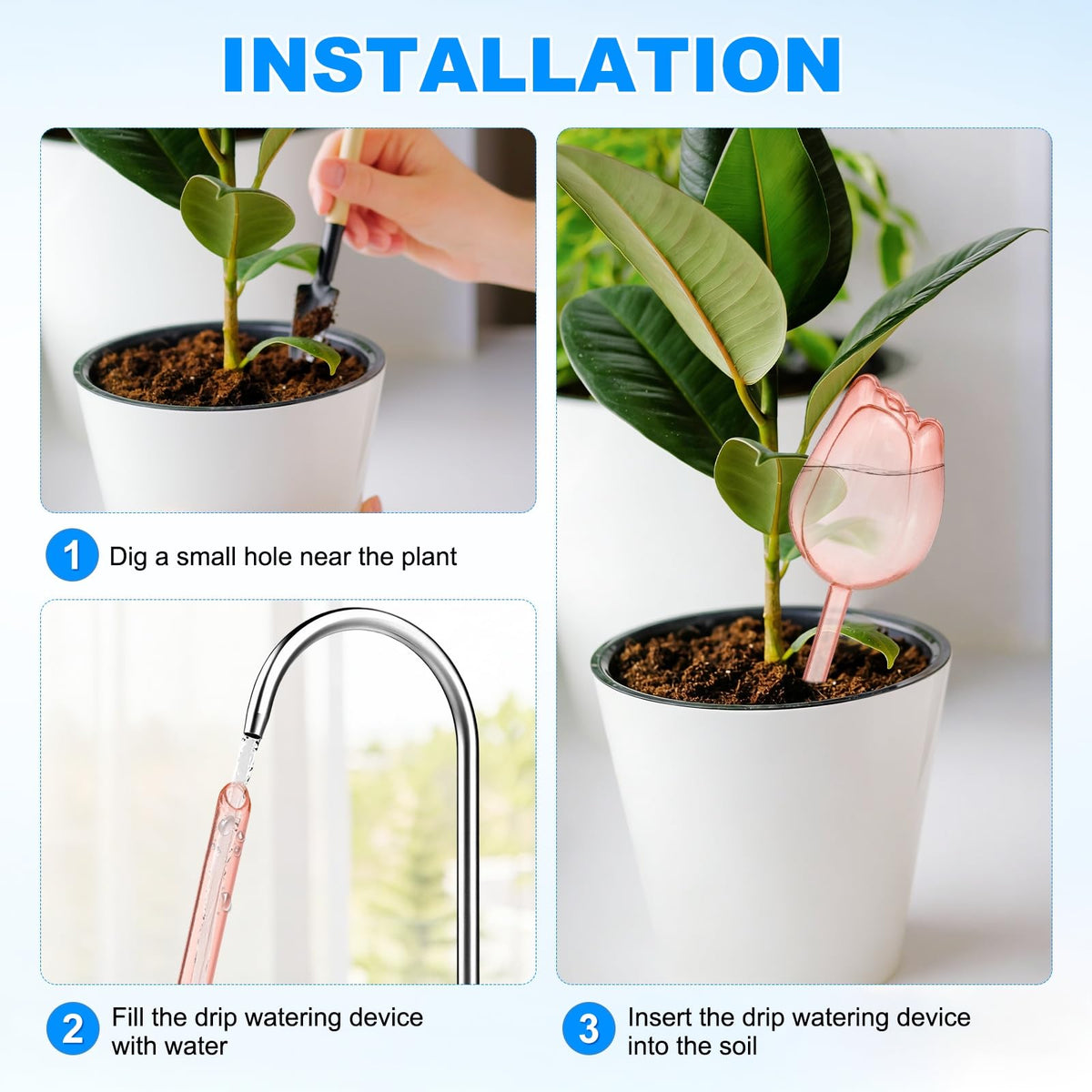M METERXITY 4-Pack Plant Watering Globes, 9.4 Inch Plastic Self Watering Planter Insert for Indoor/Outdoor Plants, Self Water Devices [Champagne]