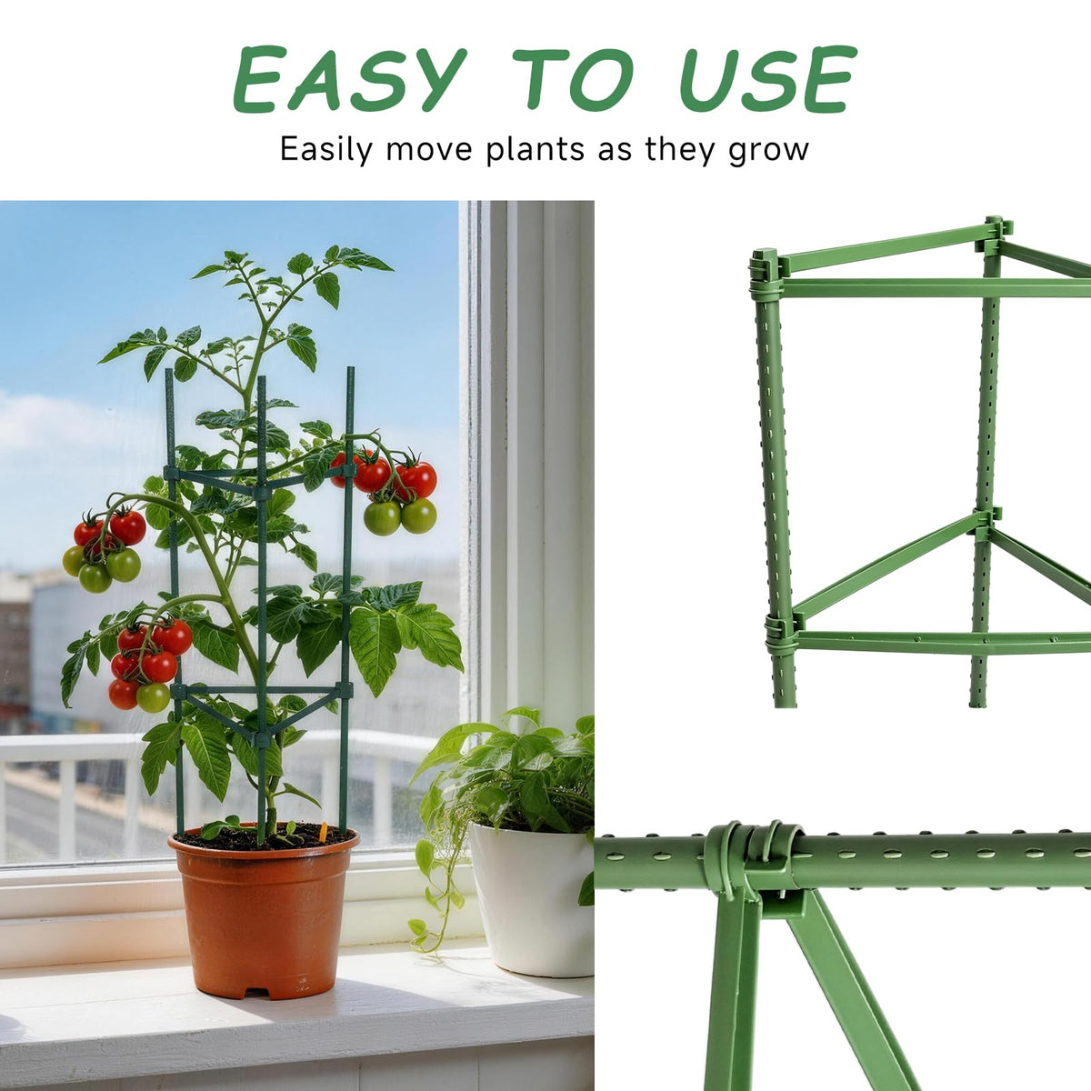 100pcs Garden Stakes Arms for Tomato Cage, TomatoTrellis Connectors, Attach 0.63 Inch Dia Tomato Stakes Connector and Plant Stick Supports, 11.8in Plastic Connecting Rod (16mm，No Stake)