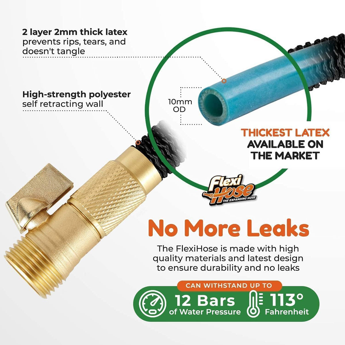 Flexi Hose Expandable Garden Hose with 8 Function Nozzle, 75FT - Lightweight Retractable Garden Hose, Water Hose - No-Kink Flexibility, 3/4 Inch Solid Brass Fittings and Double Latex Core