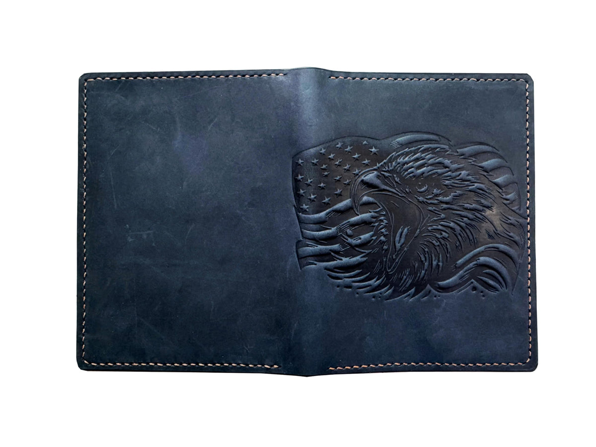 Mayan Corner - Eagle American genuine leather travel wallet, Handmade passport wallet