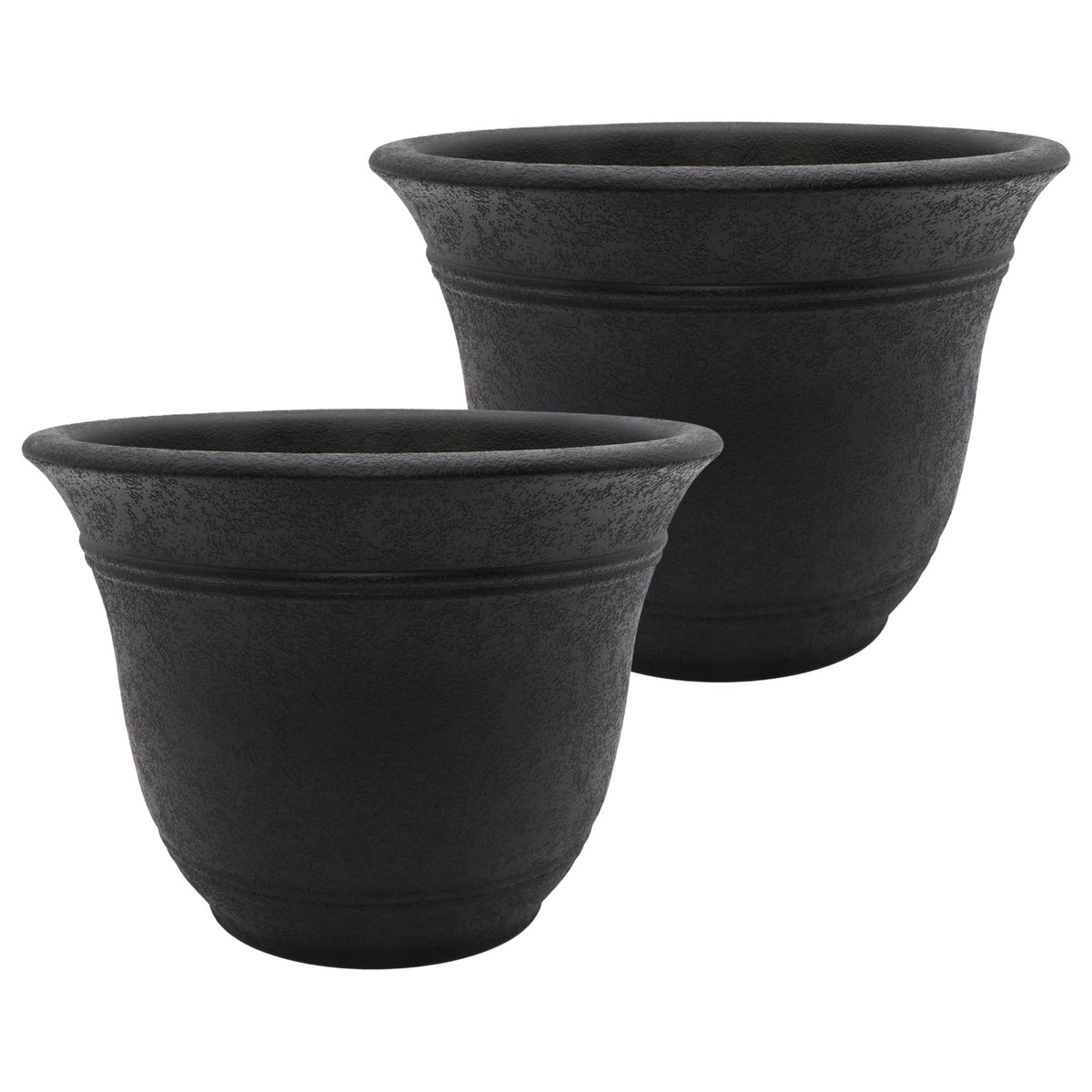 The HC Companies Sierra Round Self-Watering Pot - Lightweight Plastic Planter for Herbs & More - Durable Plant Pots for Indoor Plants & Outdoor Plants (7.5” Black Onyx, Pack of 2)