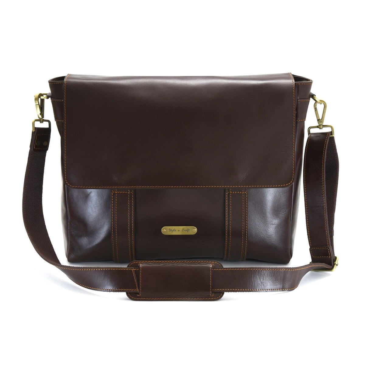 Style N Craft Messenger Bag, Full-Grain Leather Soft Briefcase Laptop Bag for Men and Women, Dark Brown (392005)