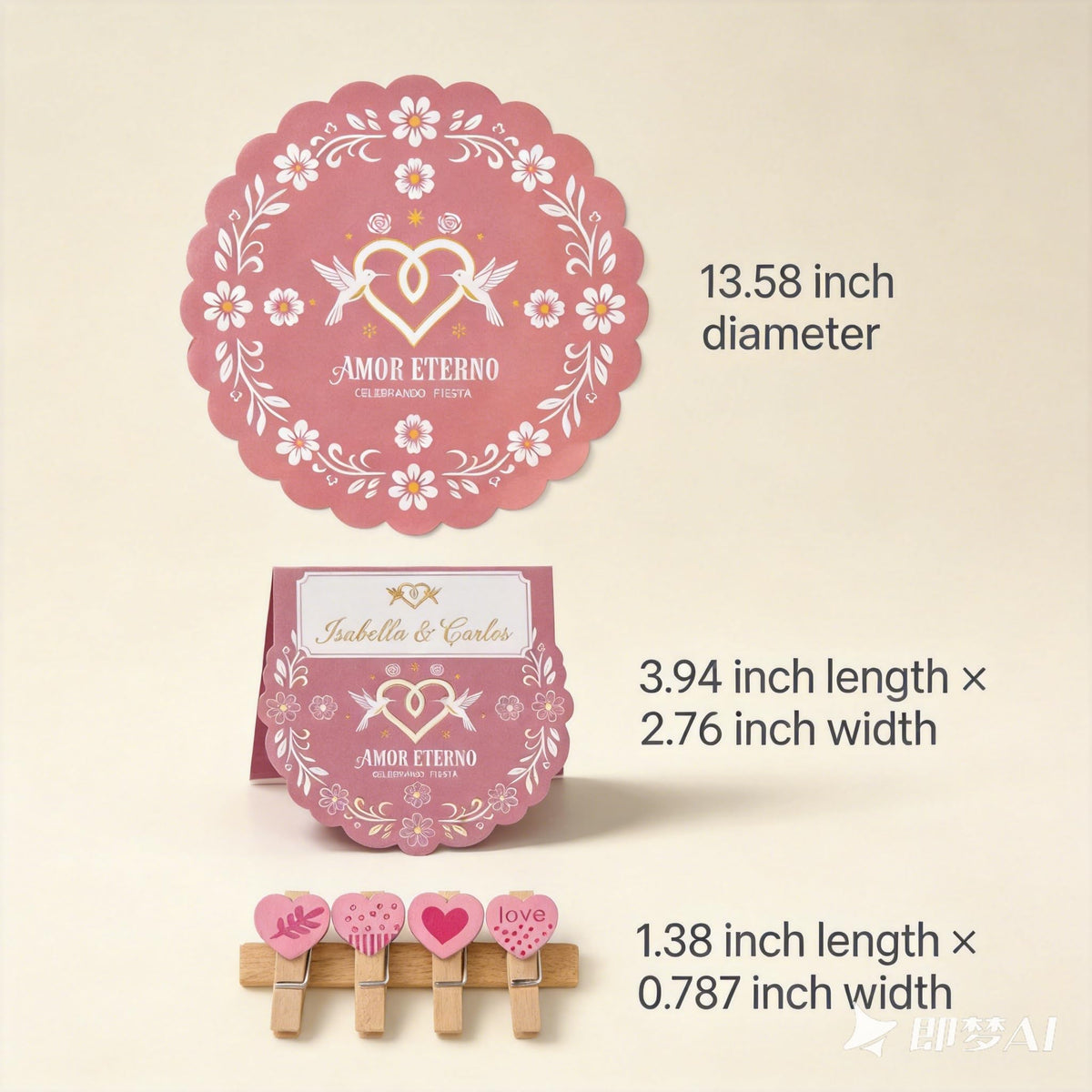 LPMingjia Cielito Lindo Mexican Fiesta Table Decor Kit, 150 Pcs Disposable Pink Scalloped Round Paper Placemats 50 Place Cards with Wooden Clips for Bridal Shower, Wedding, Cinco de Mayo