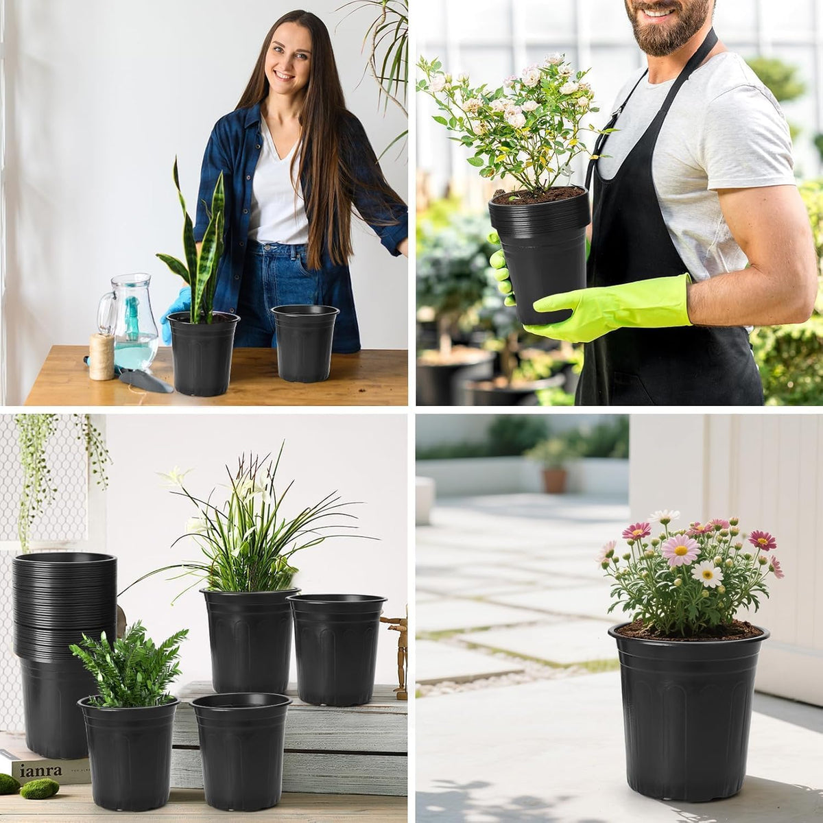 120Pack 1 Gallon Plant Nursery Pots, Thickened Soft Plastic Seedling Starter Pots, Plastic Plant Container with Drainage Hole for Indoor Outdoor Flower Seed,Succulents,Cuttings,Transplanting - Black
