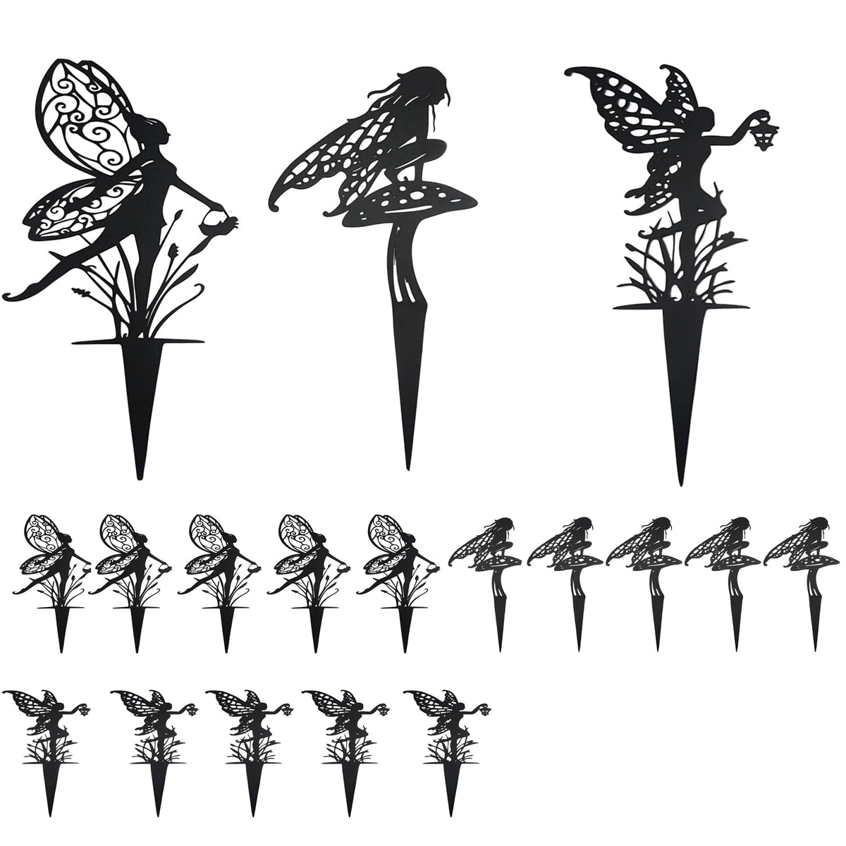 AJHXZMFC Decorative Garden Stakes， Fairy Garden Stakes, Butterfly Fairy Stakes for Weather Resistant Black Metal Outdoor Decorative Art for Women Gift (Matte Black, 18P-A)