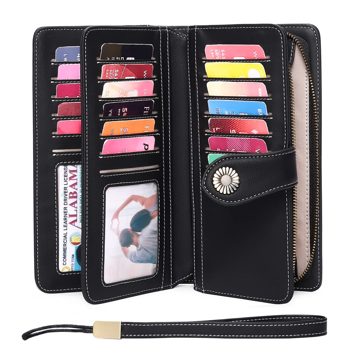 FALAN MULE Women's Wallet Leather RFID Blocking Large Capacity Trifold Ladies Wallet Wristlet Clutch Card Holder
