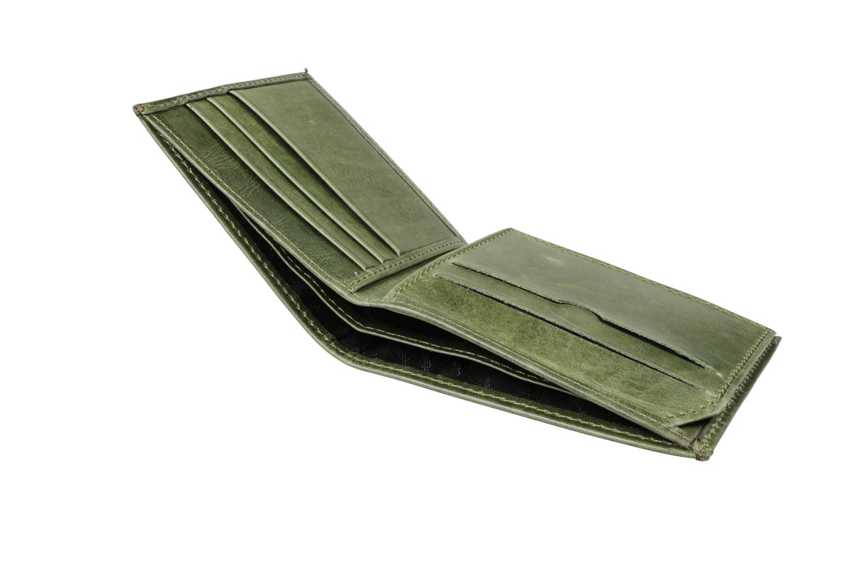 grande 1488 - Genuine Leather Bifold Classic Men Wallet with ID Window - Rustic Green