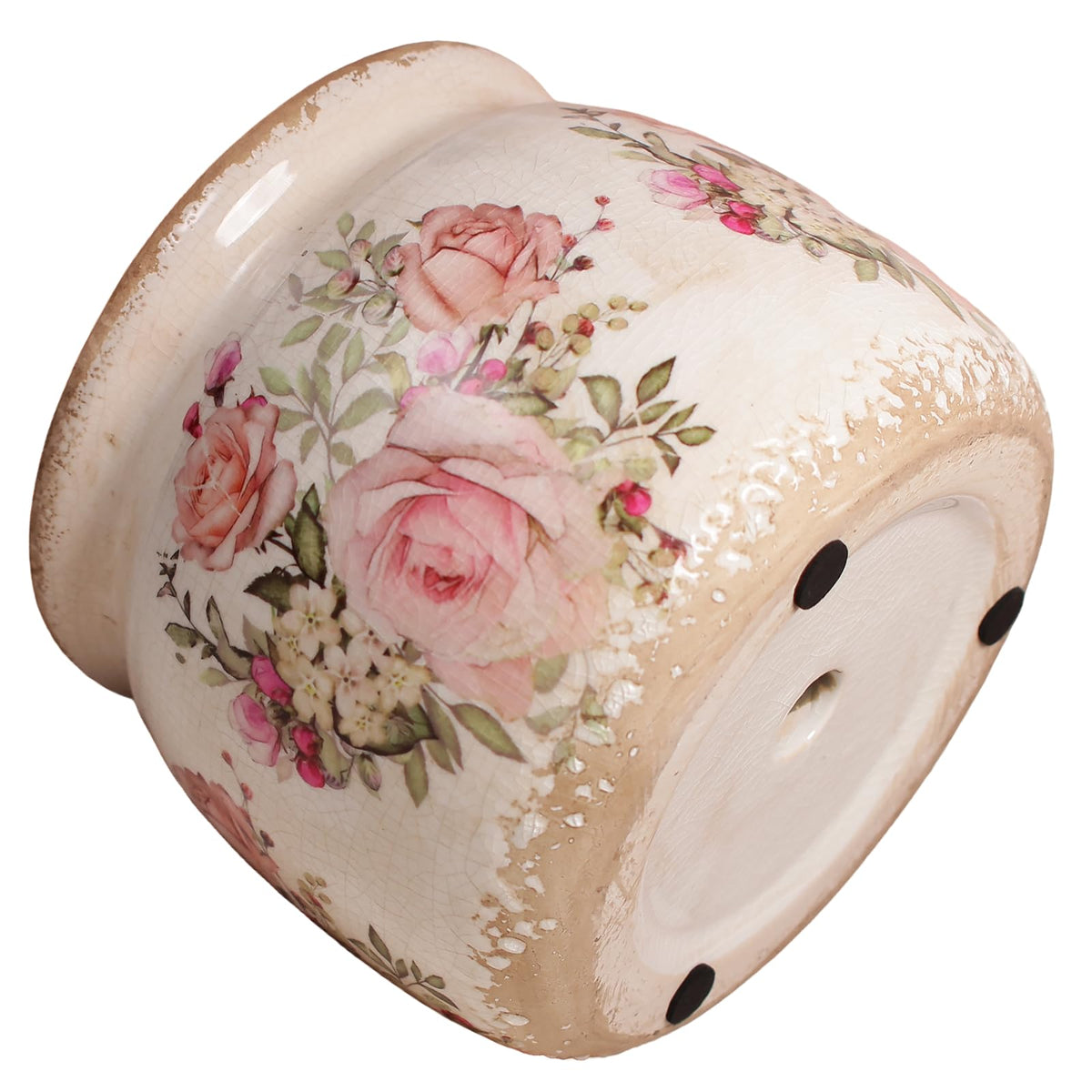Xiaan Jiaju Ceramic Planter for Indoor Plants, 6.29 Inch Rose Pattern Crackle Glaze Flower Pot with Drainage Hole, Orchid Succulent Pots, European Farmhouse Bedroom Balcony Decor Gift, Pink
