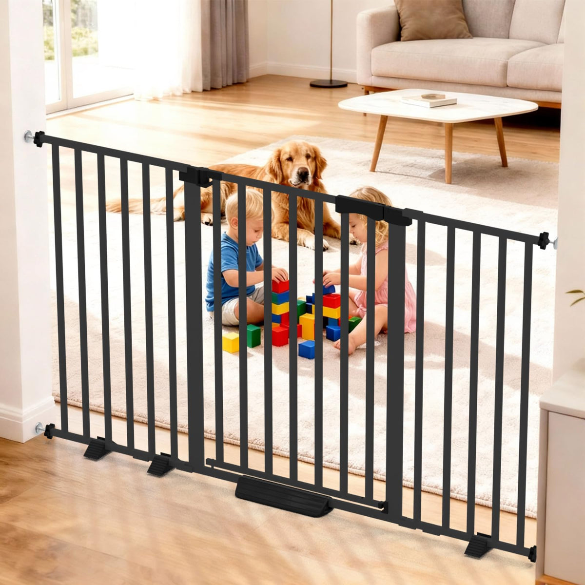 Amibud 41" Extra Tall Baby Gate for Big Dog No Jumping Over,54.7-63.0" Wide Pet Safety Gate Indoor for Doorways No Drilling,Auto Close Child Puppy Gates for Stairways Pressure Mounted (Black)