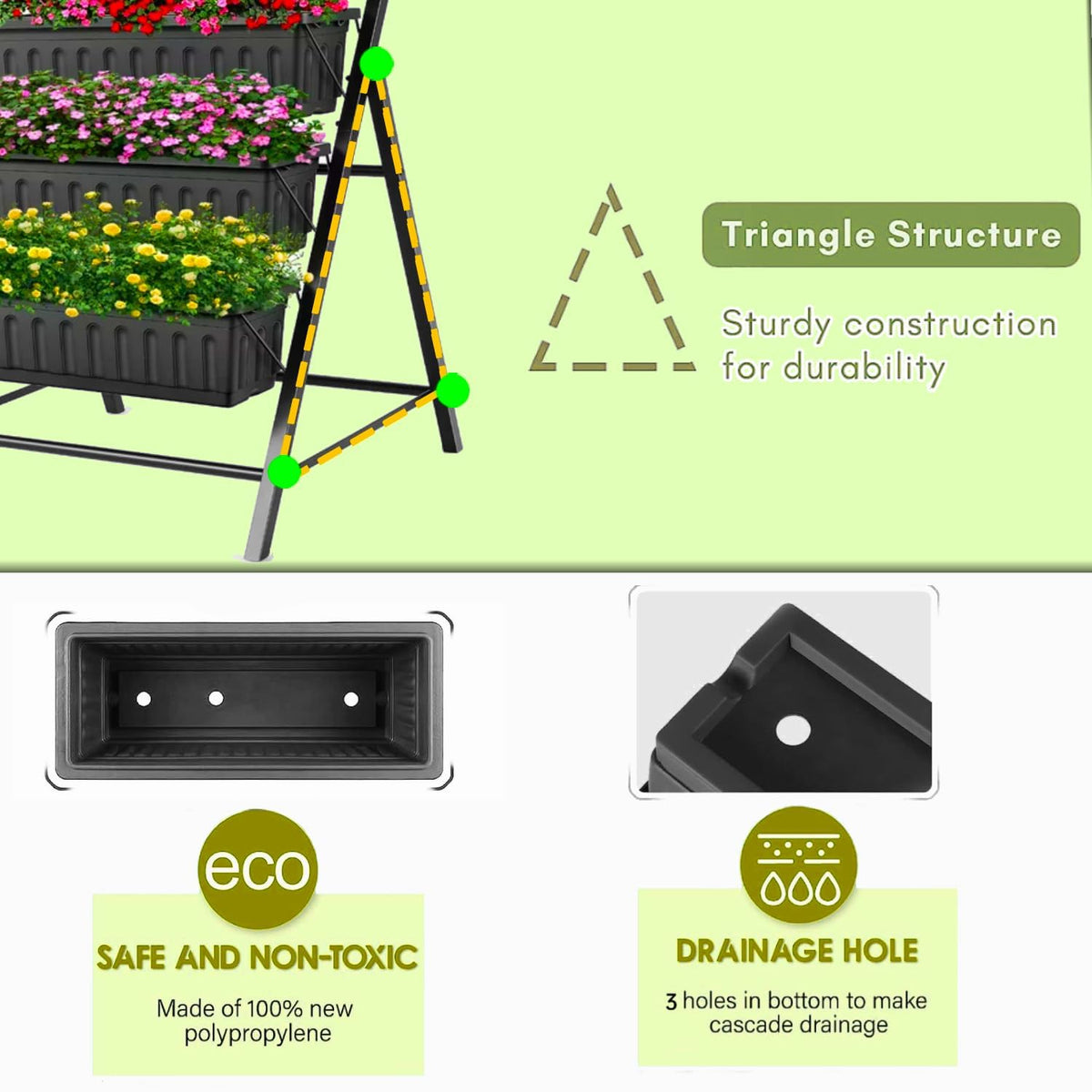 SEJOV 4FT Vertical Raised Garden Bed, 5 Tiers Elevated Planter Box for Herbs Vegetables Flowers, Graden Vertical Planter with Drainage System for Patio Balcony Garden Outdoor Indoor Plants (Black)