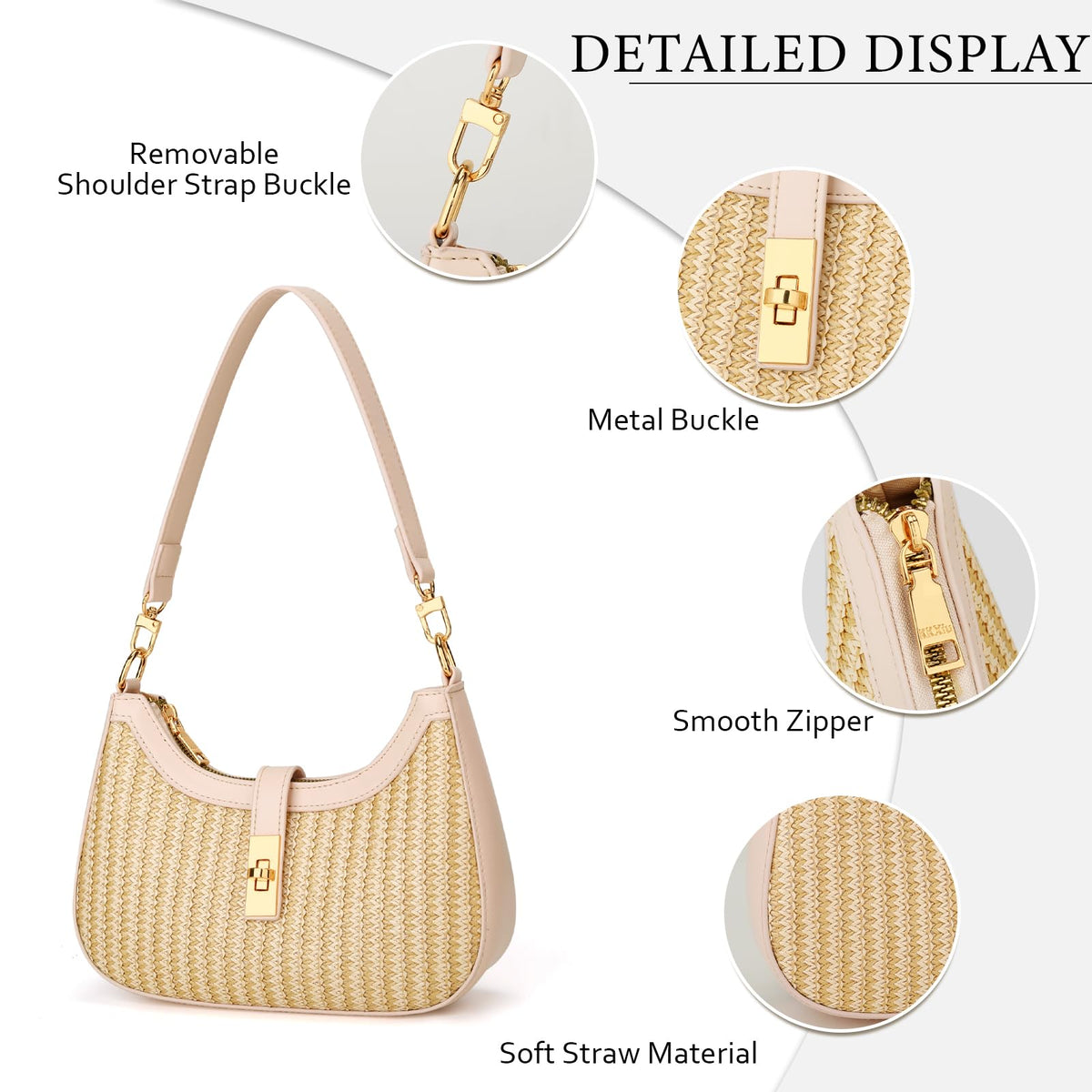 KKXIU Shoulder Bag for Women Cute Hobo Handbag and Vegan Leather Retro Small Clutch Purse with Zipper Closure