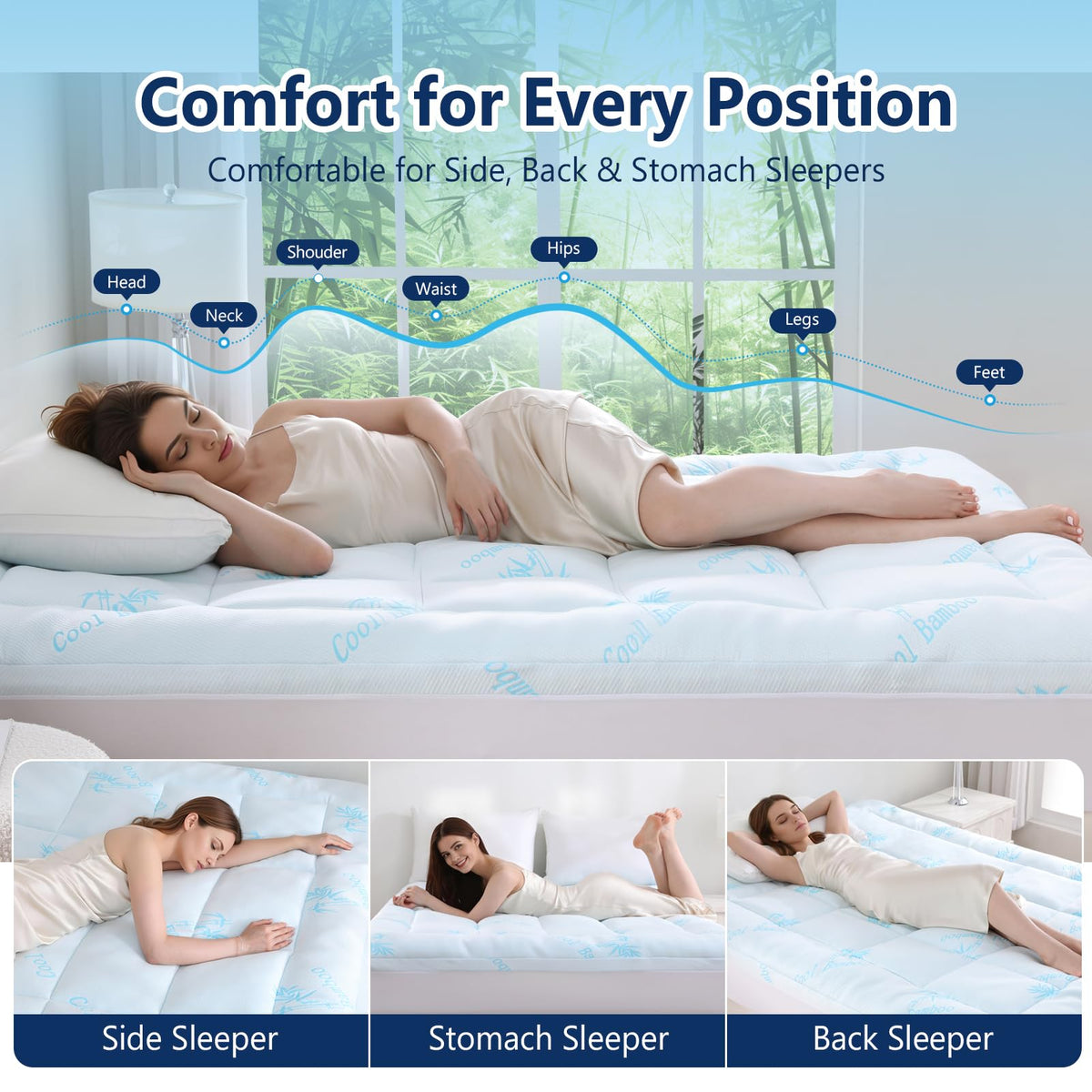 DOWNCOOL 100% Waterproof King Mattress Topper, Cooling Pillow Top Memory Foam Mattress Topper for Hot Sleepers, Viscose Derived from Bamboo, Deep Pocket Fits 8-21 Inch