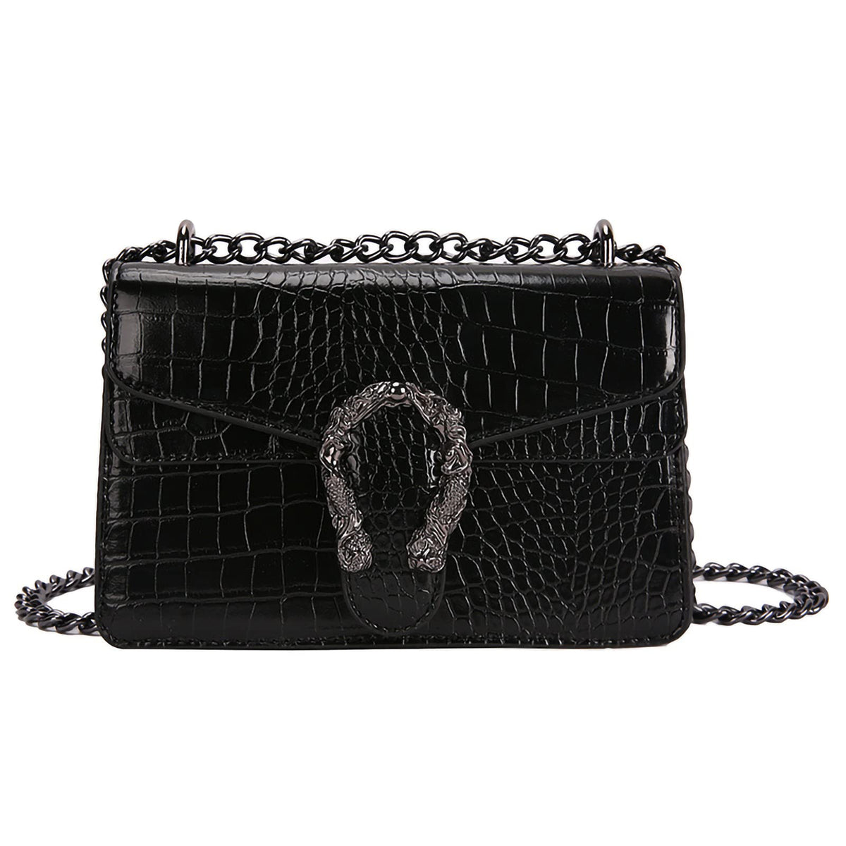 DEEPMEOW Crossbody Shoulder Chain Purse for Women - Crocodile Grain PU Leather Evening Bag Satchel Handbag（Black）