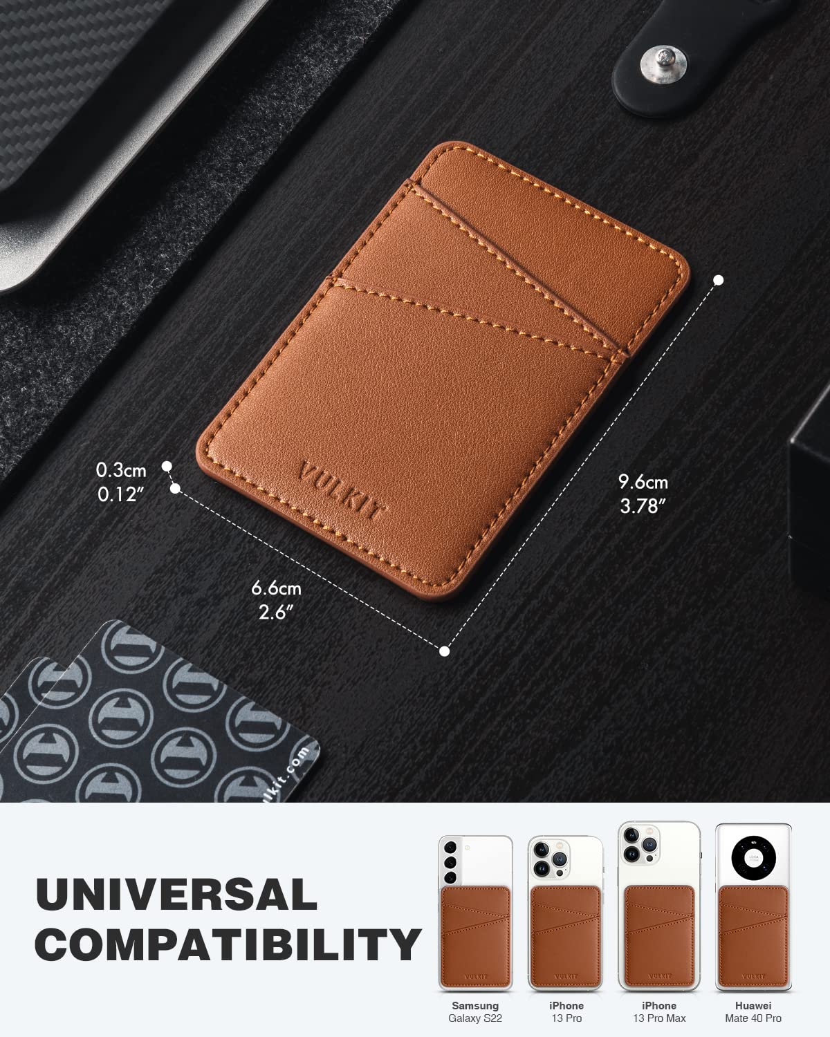 VULKIT Phone Card Holder Wallet Leather Adhesive Pocket RFID Blocking Credit Card Sleeves Stick Back of Phone Smartphones