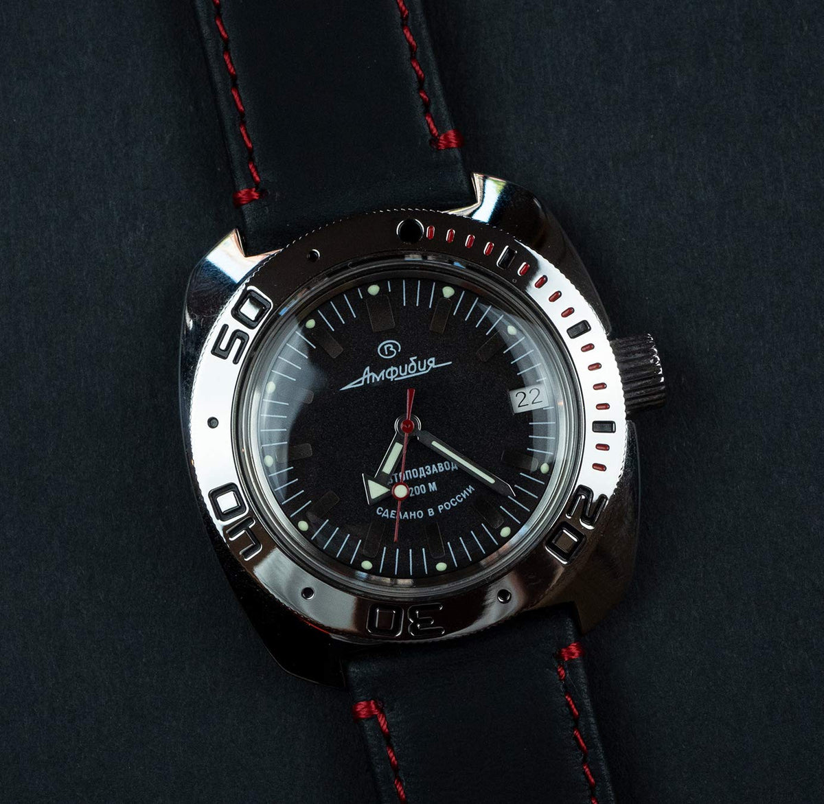 BARTON WATCH BANDS Quick Release Top Grain Leather Watch Band Strap, Black Leather/Red Stitching (Black Buckle), 20mm