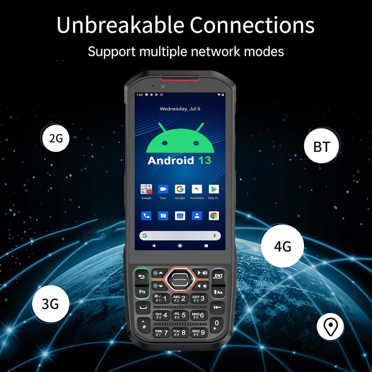RUGLINE 2025 Android13 PDA, 6GB+64GB Barcode Scanner with Keypad, Equip with 1D 2D QR Code Scanner, Support hot-swappable, BT, WiFi, 4G LTE, NFC, 8-Core CPU Inventory Barcode Data Collector