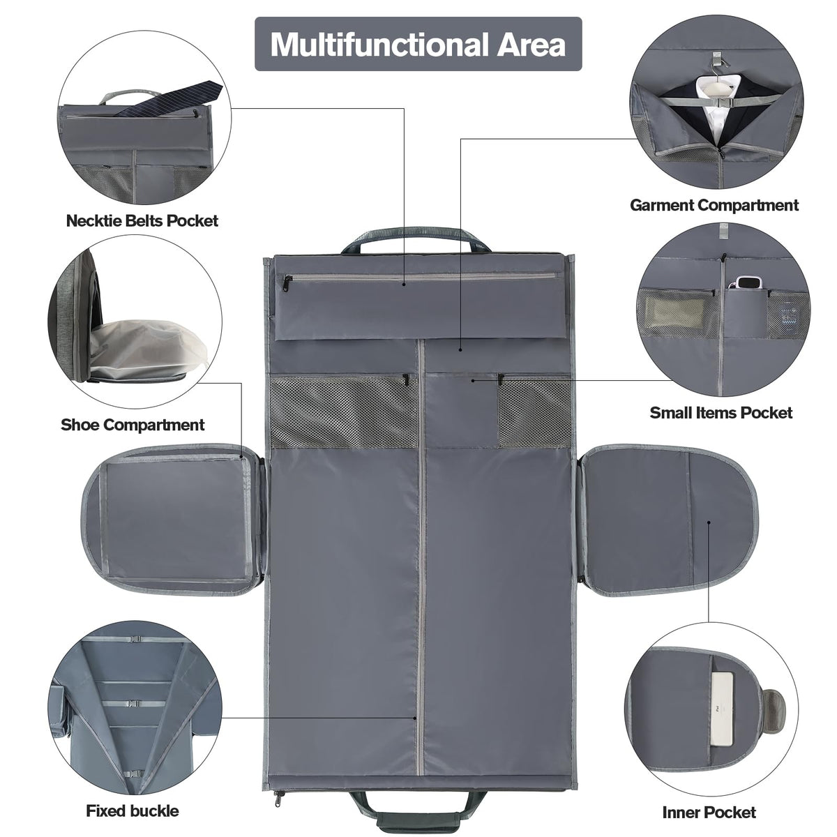 Richeart Garment Bags for Travel - Brand Zipper - Water Repellent Garment Bag with Shoe Compartment - 2 in 1 Convertible Suit Bag Travel with Shoe Bags - Large Dark Gray