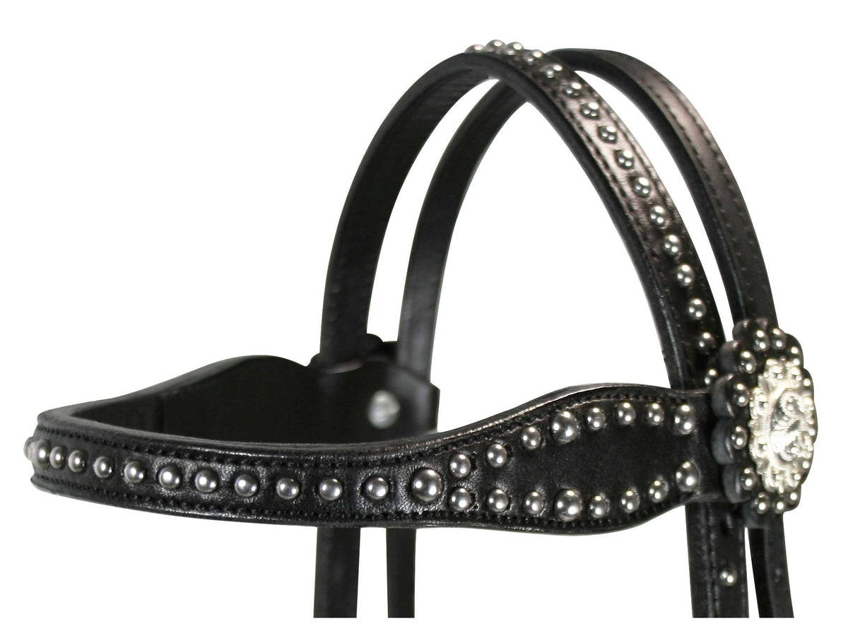 Tahoe Tack Leather Starry Night Studded Horse Headstall & Matching Reins, Black, Full Horse (17-1736-BK)