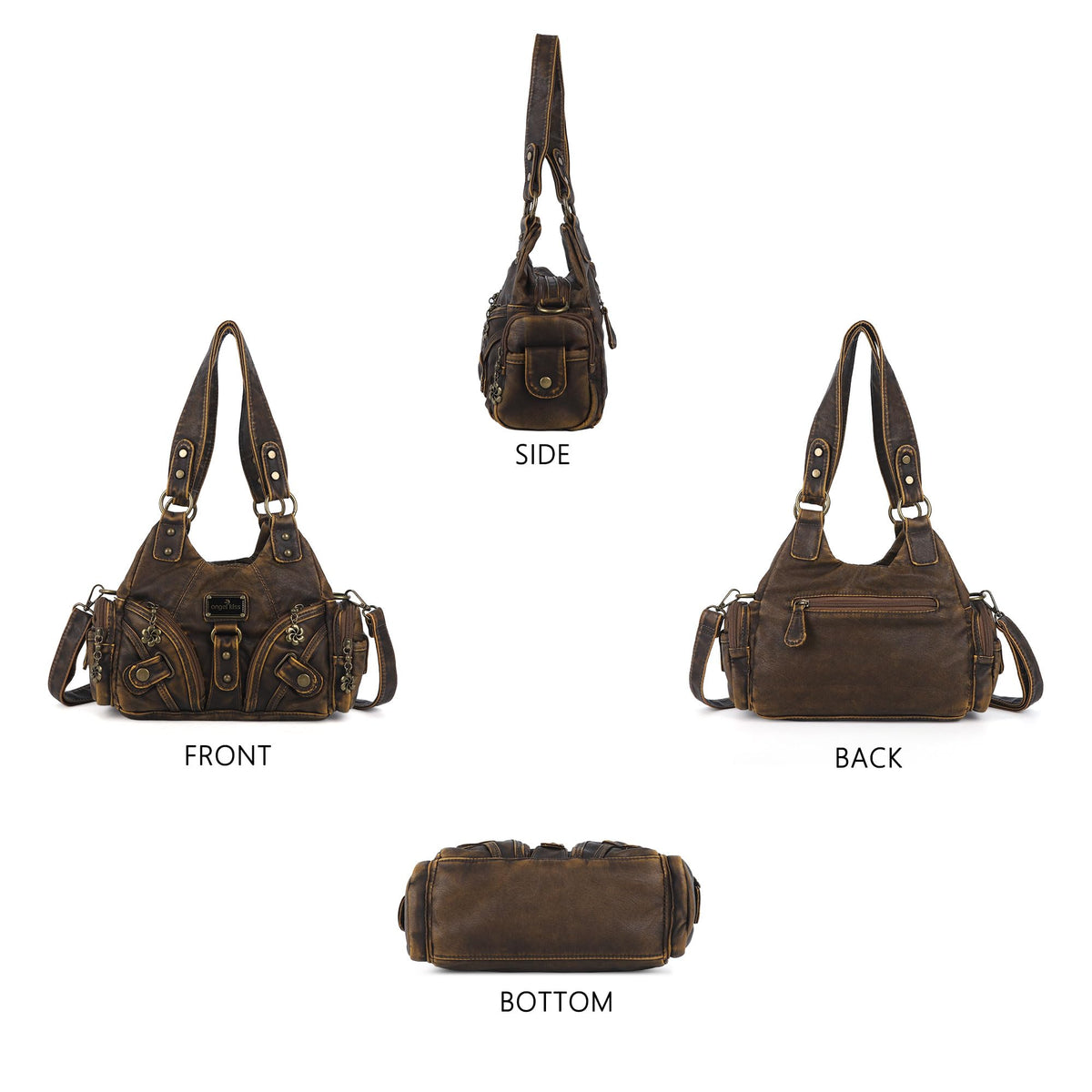 Angel Kiss Purses for Women Small Hobo Shoulder Bags Vagen Leather Multi-Pocket Tote Bag with Zipper (Retro Brown)