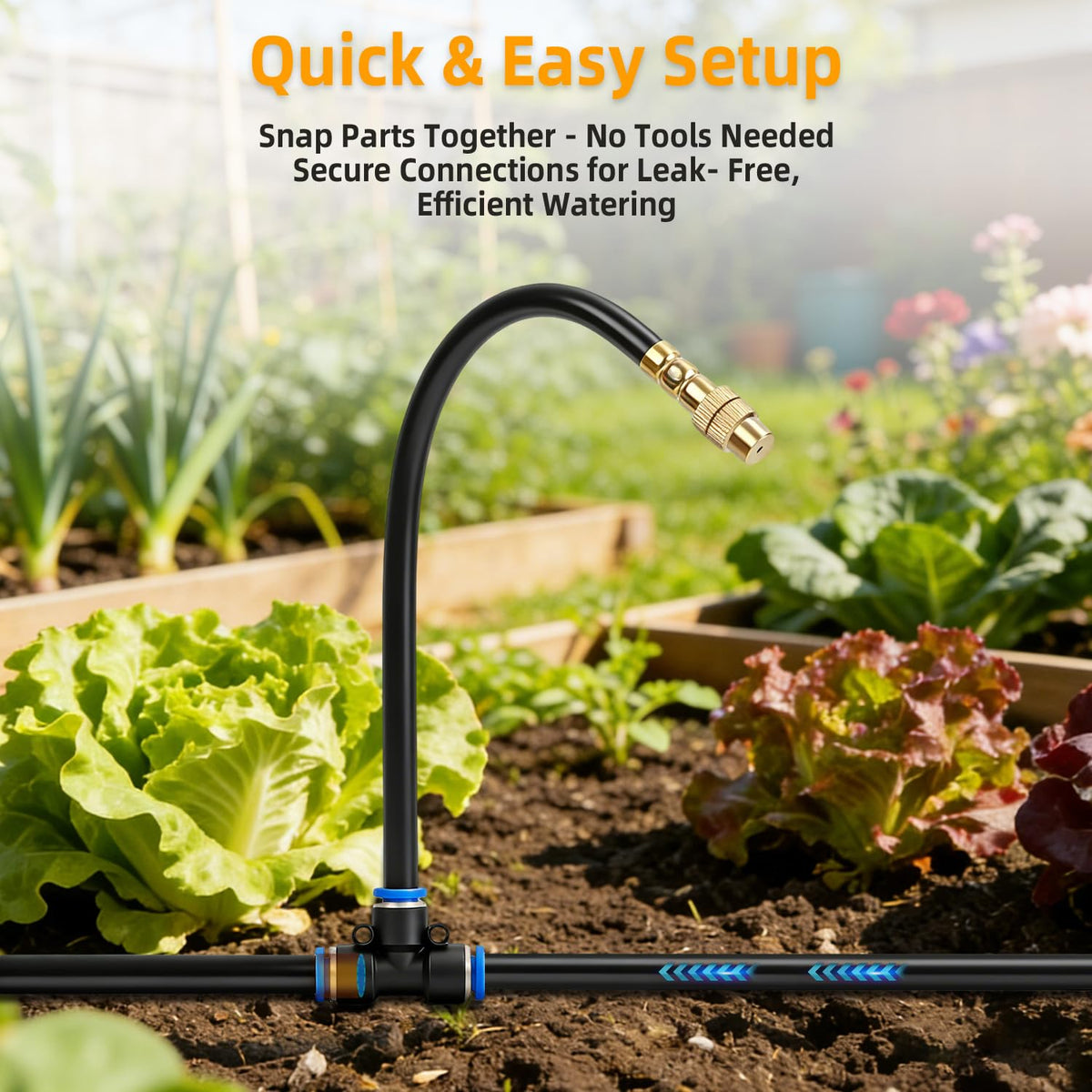 50FT Drip Irrigation System, 2026 Upgrade Garden Watering Kit with 12pcs 360° Adjustable Copper Nozzles, Automatic Atomizing Sprinkler System for Raised Beds, Lawn, Greenhouse, Outdoor Plants (50 ft)
