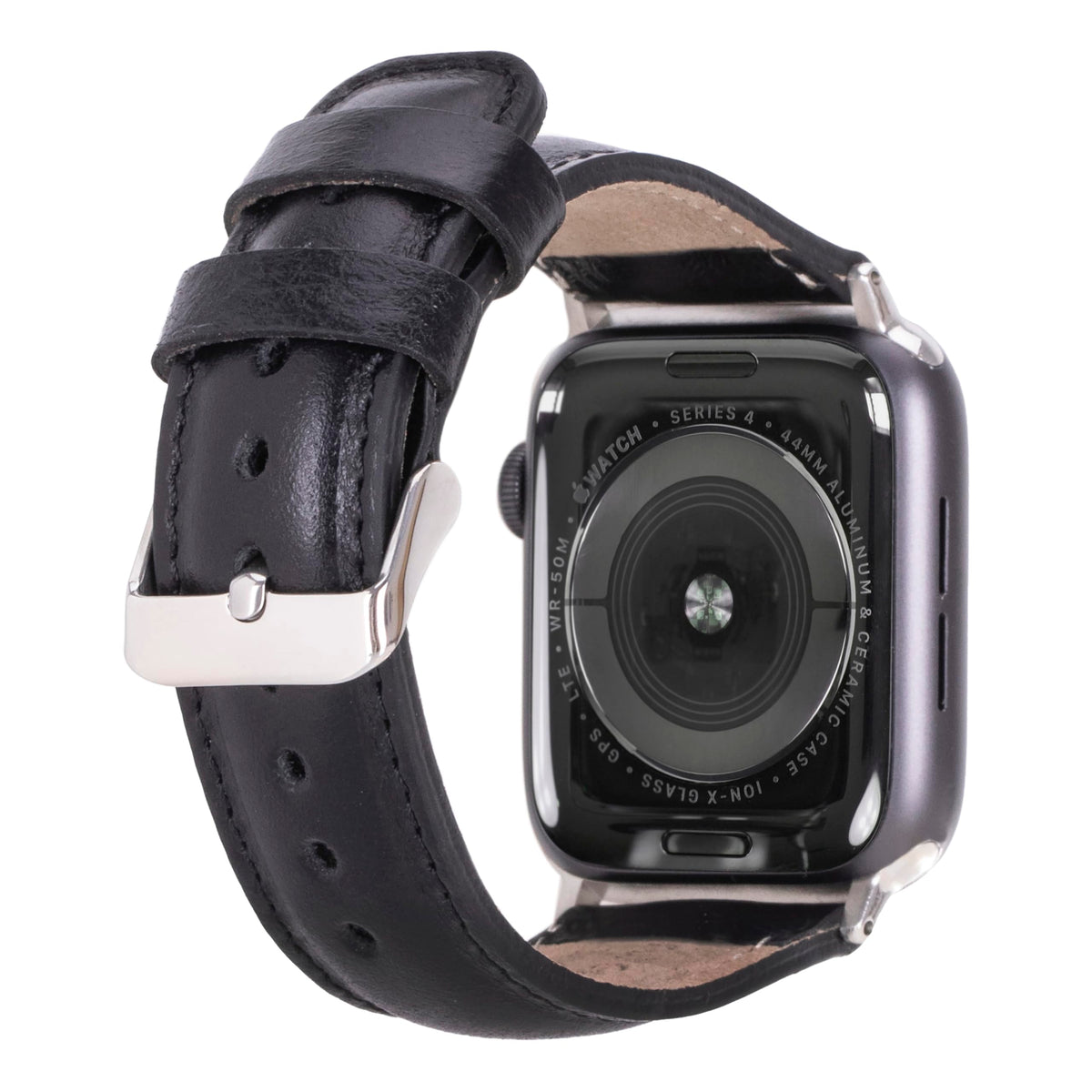 benvato Premium Handmade Leather Watch Band for Apple Watch SE 3 2 1 & Series 11 10 9 8 7 6 5 4 3 2 1 fits 42mm 41mm 40mm 38mm (Black w/Silver Connector&Clasp)