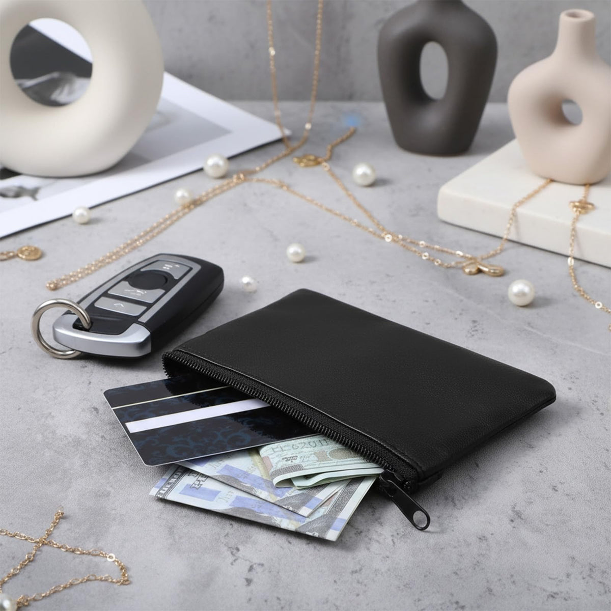 DOPENSPI 2 Pcs PU Leather Zipper Coin Purse, Mini Change Wallet Card Holder Black Zipper Pouch Small Coin Pocket Pouch for Women Men Purse Travel Daily Use